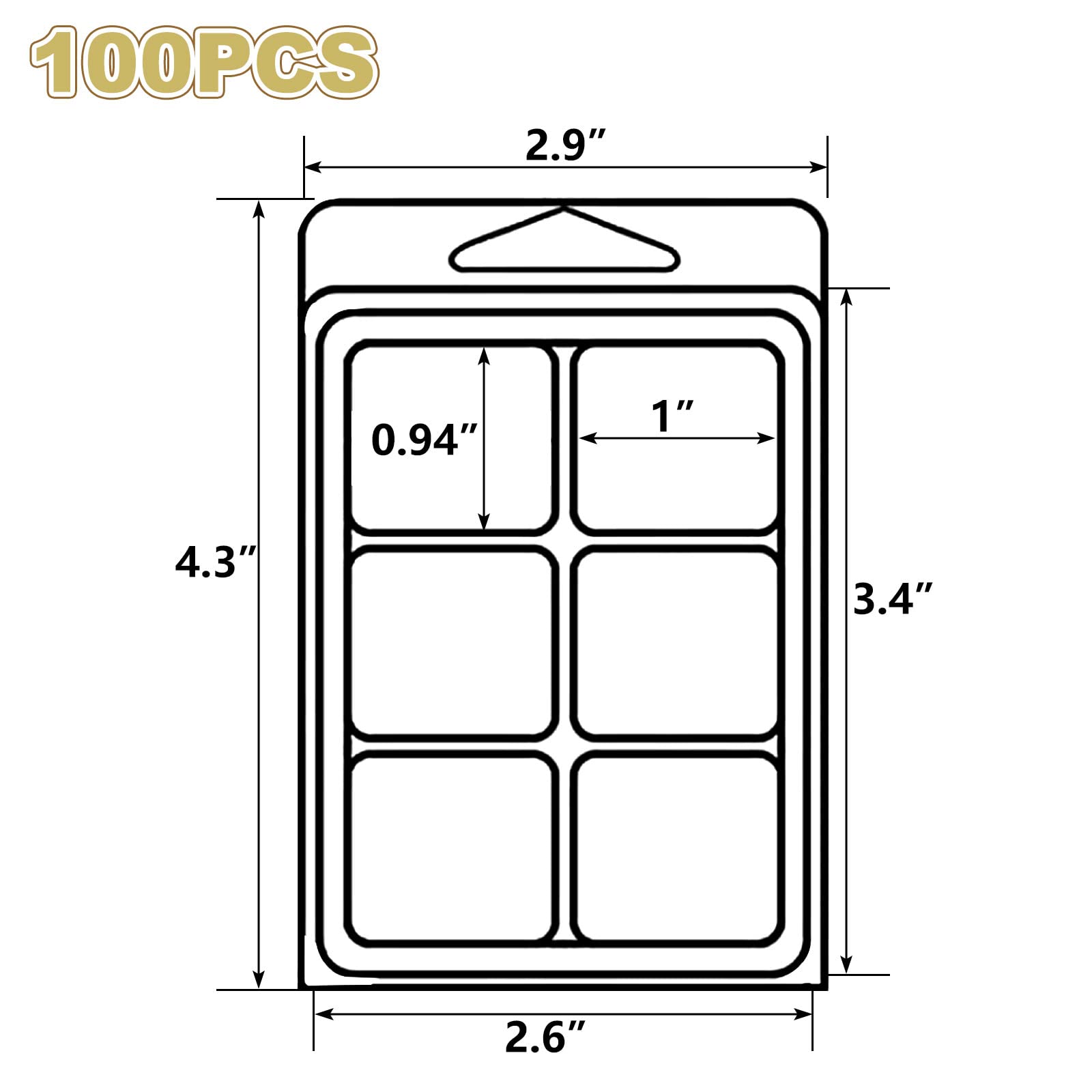 ASelected Wax Melt Molds - 100 Pcs Clear Plastic Clamshell with 6 Cavities | Reusable PET Material 2