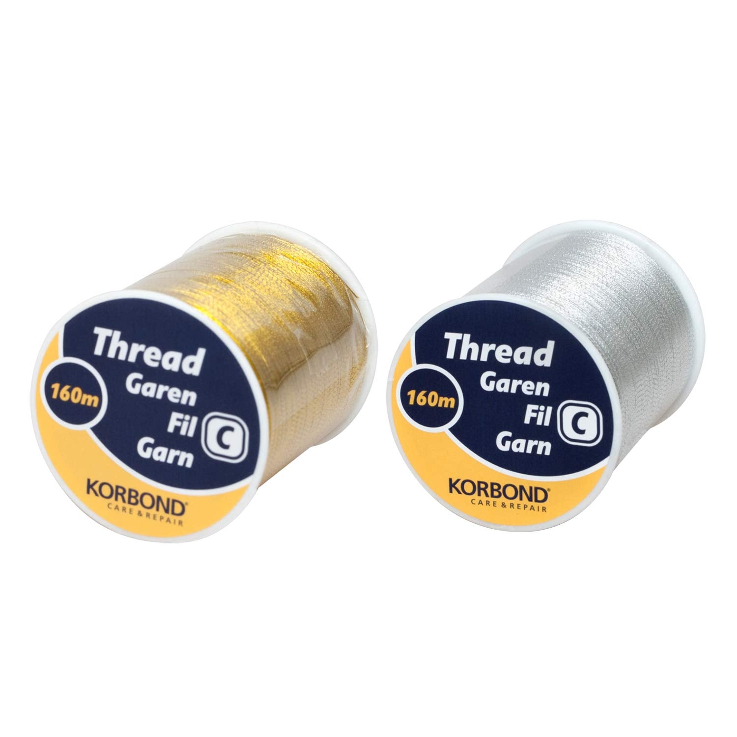 KORBOND 320m Sewing Thread - 2 Spools Silver & Gold Polyester for Hand and Machine Use