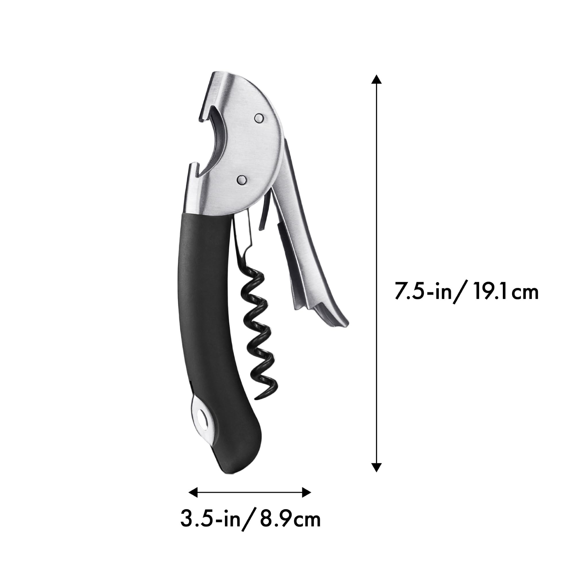OXO Steel Double Lever Waiter's Corkscrew - Stainless Steel, Non-Stick Screw, Built-in Bottle Opener | Silver/Black 6