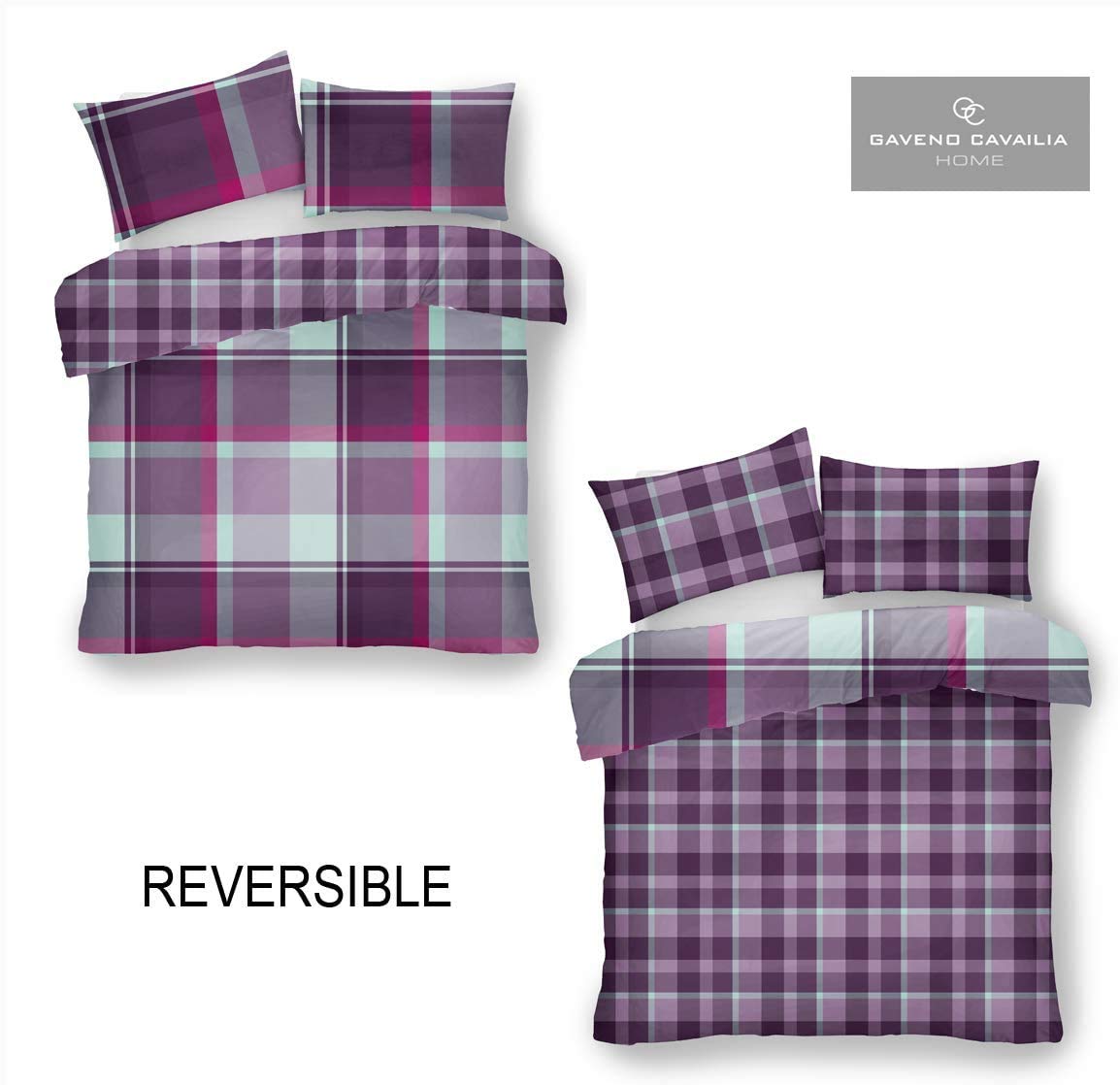 GC GAVENO CAVAILIA Geometric Check Reversible Duvet Cover Set | King Size | Purple 3