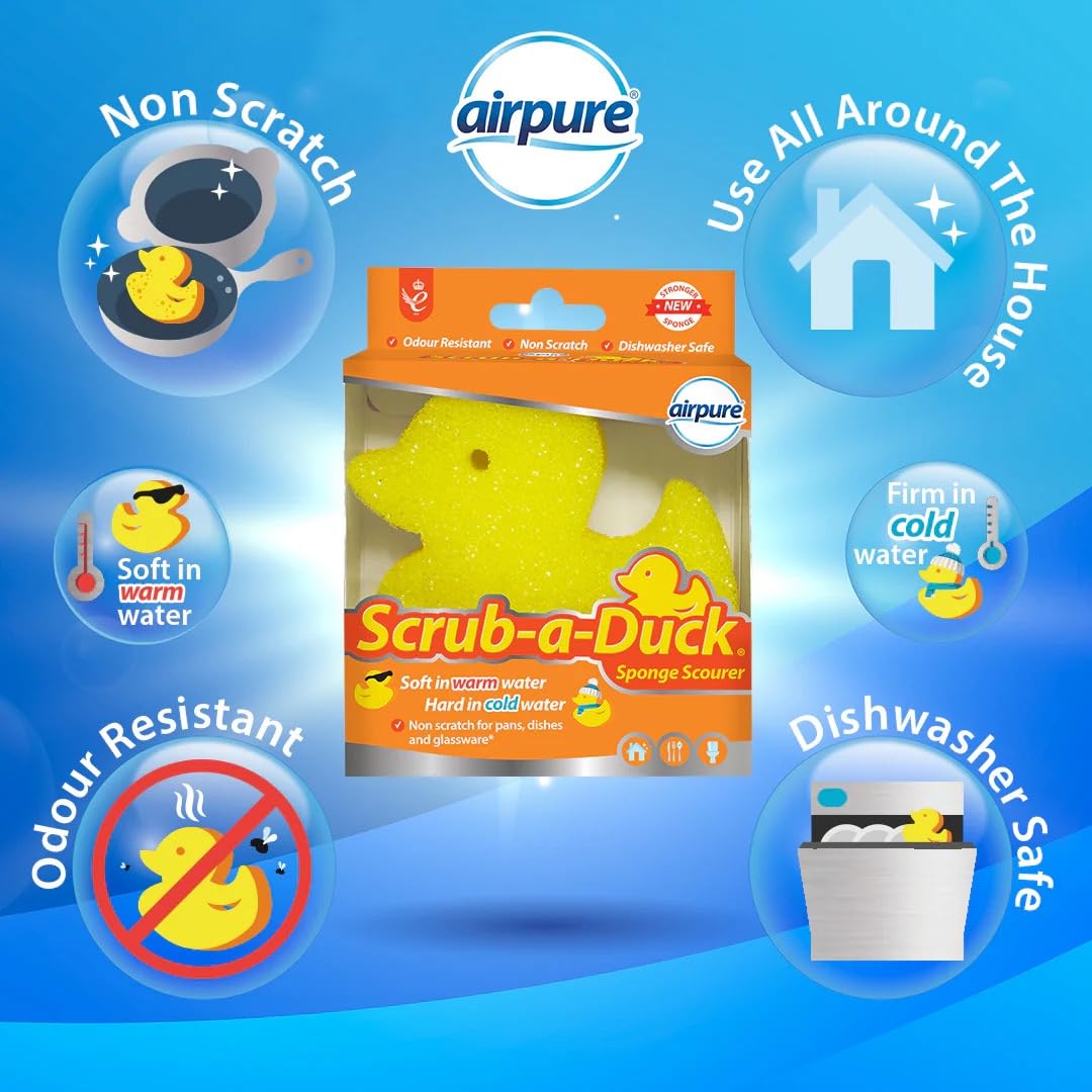 airpure Scrub-a-Duck Sponge Scourer - Odour Resistant | Non Scratch | Dishwasher Safe 4