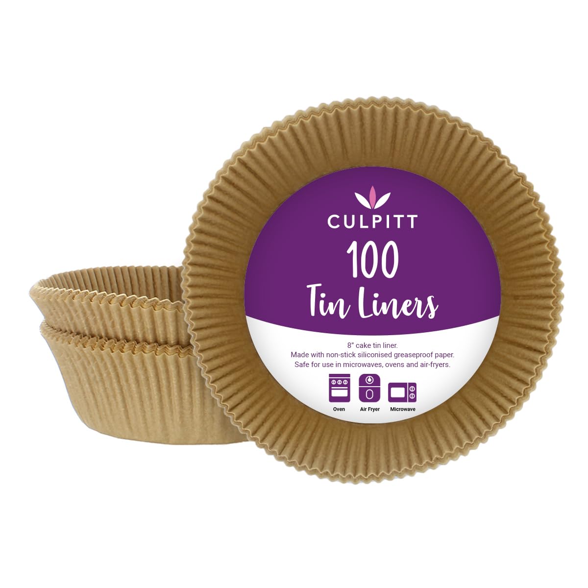 Culpitt 8 Inch Cake Tin Liners - 100 Pack, Non-Stick Siliconised Greaseproof Paper, Heat Resistant to 230°C 1