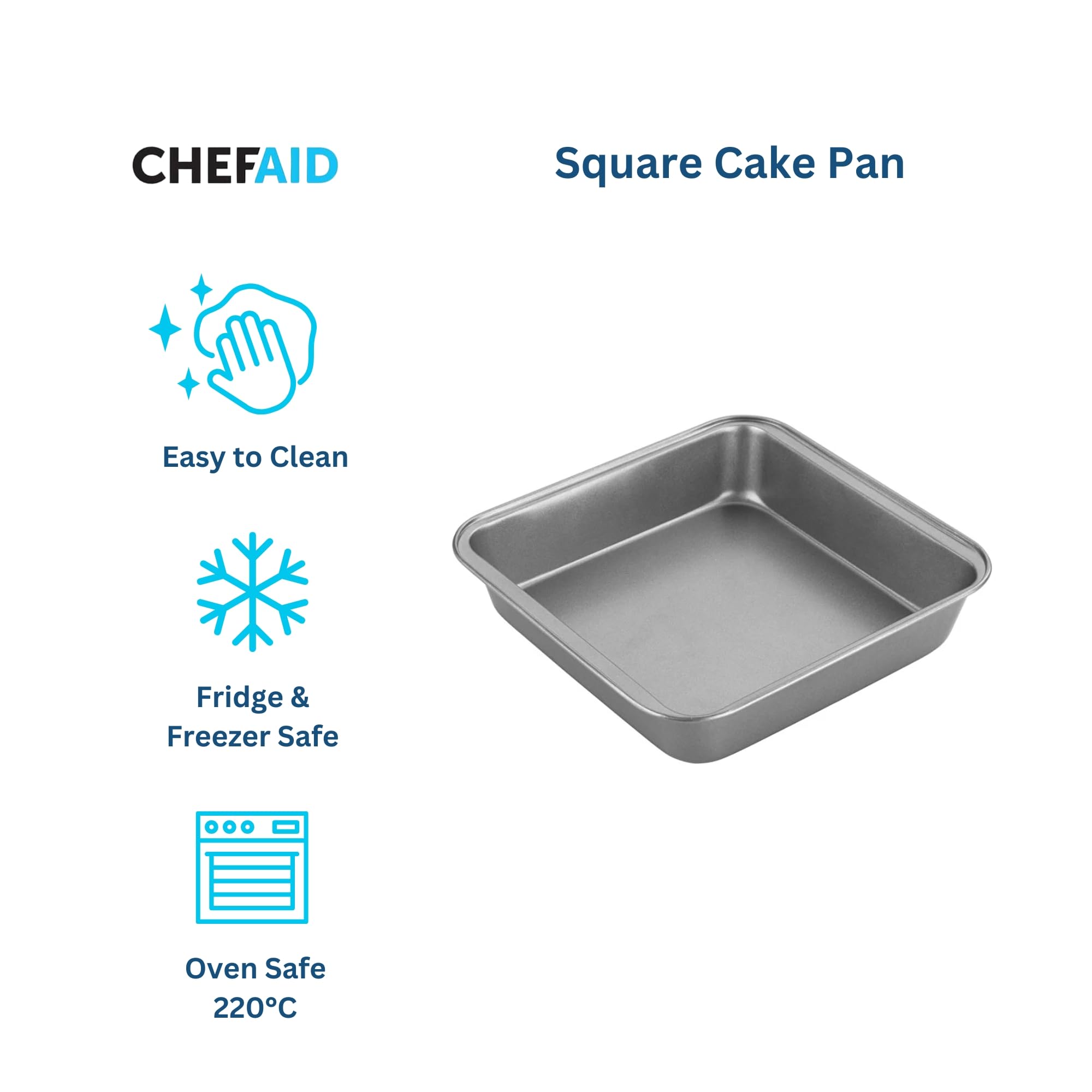 Chef Aid 20cm Square Non-stick Steel Cake Pan | Carbon Steel | Goldflon Coating 4