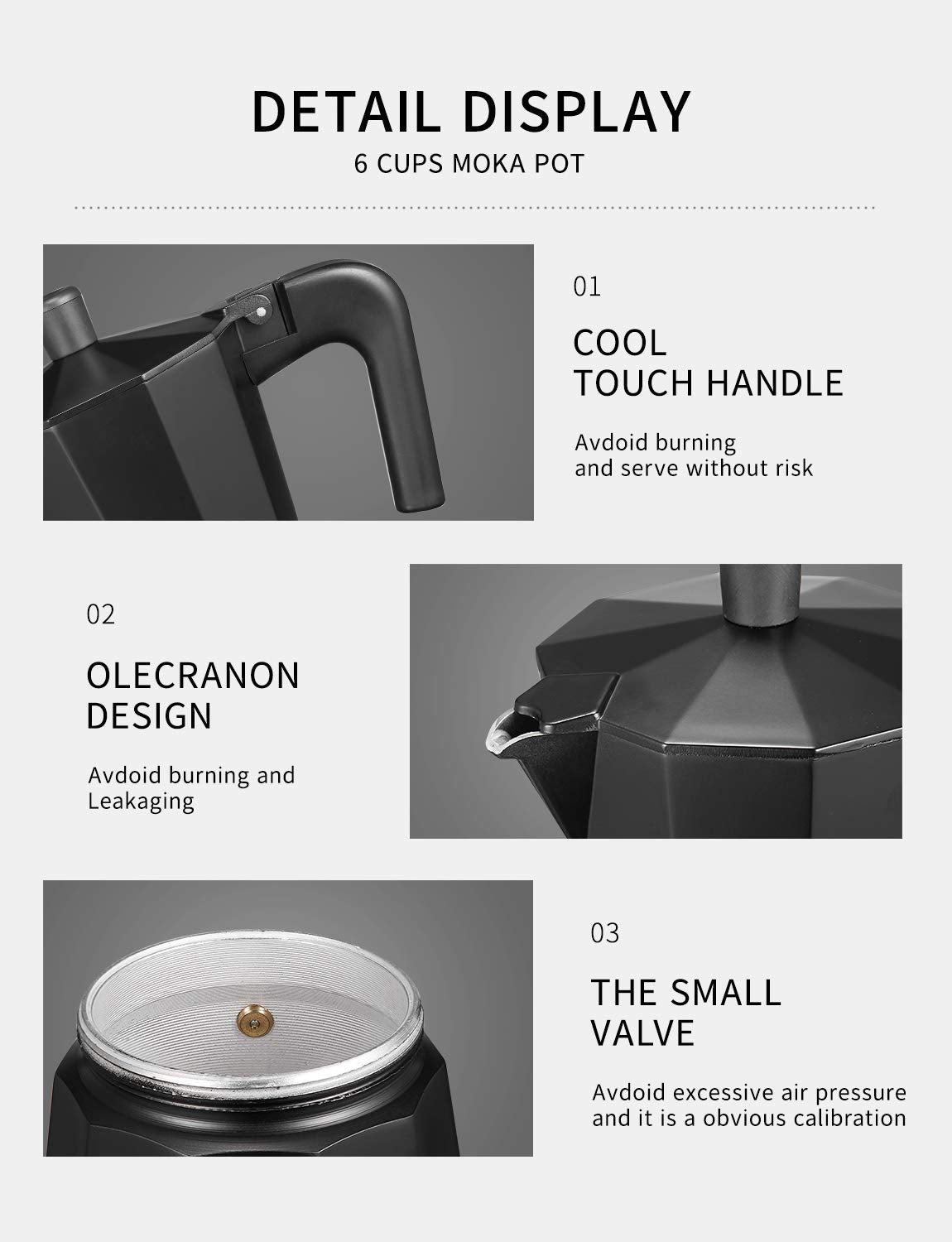 Yabano Stovetop Espresso Maker - 6 Cups Moka Pot | Cast Aluminum | Works on Gas/Electric/Ceramic 6