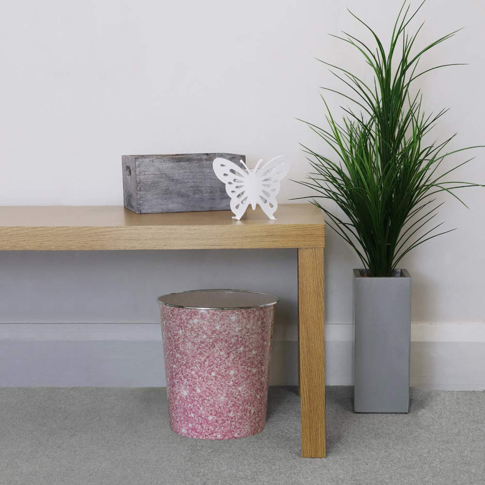 JVL Small Pink Sparkle Plastic Waste Paper Bin | Durable | 24.5cm x 26.5cm 5