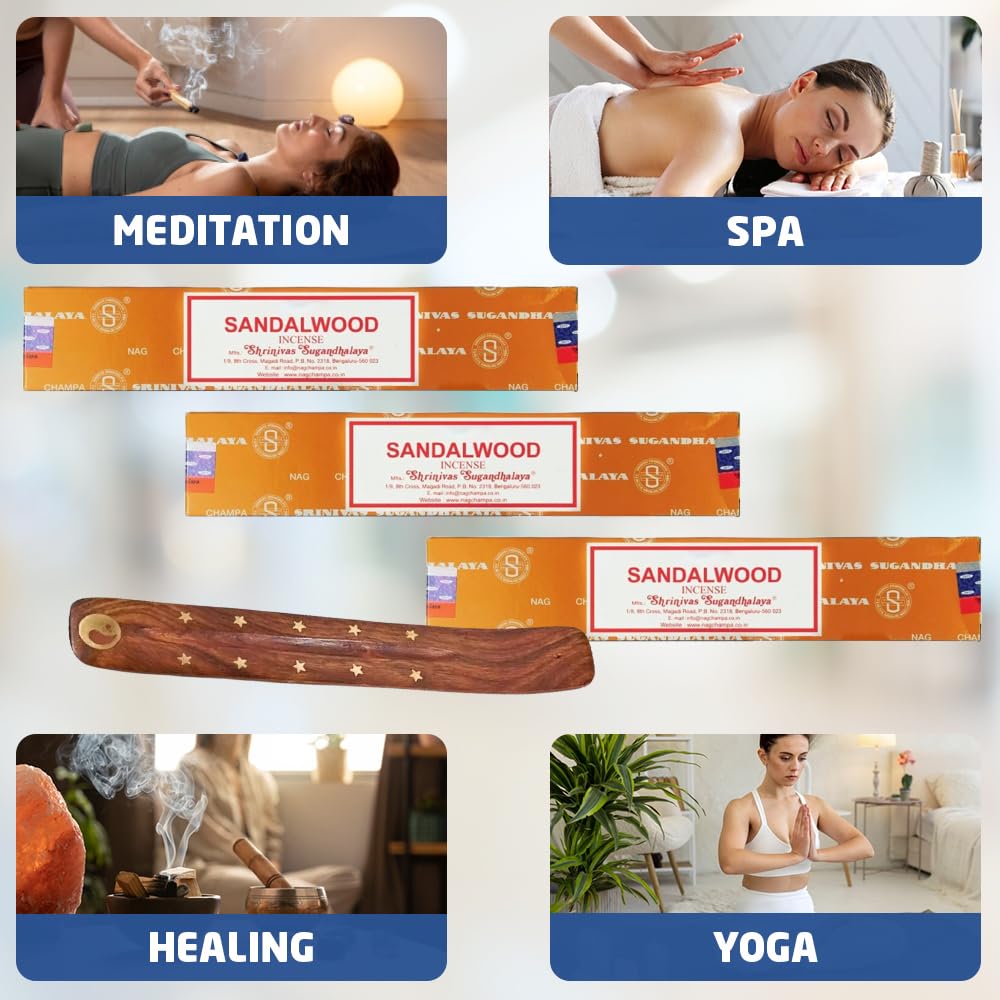 1ABOVE Sandalwood Incense Sticks (3 x 15g Packs) with Holder | Relaxation & Stress Relief 6