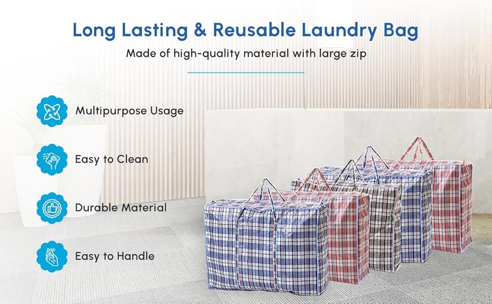 1ABOVE Medium Laundry Bags - 5 Pack Reusable Storage with Handles & Zipper | Waterproof | 57x47x30cm 3
