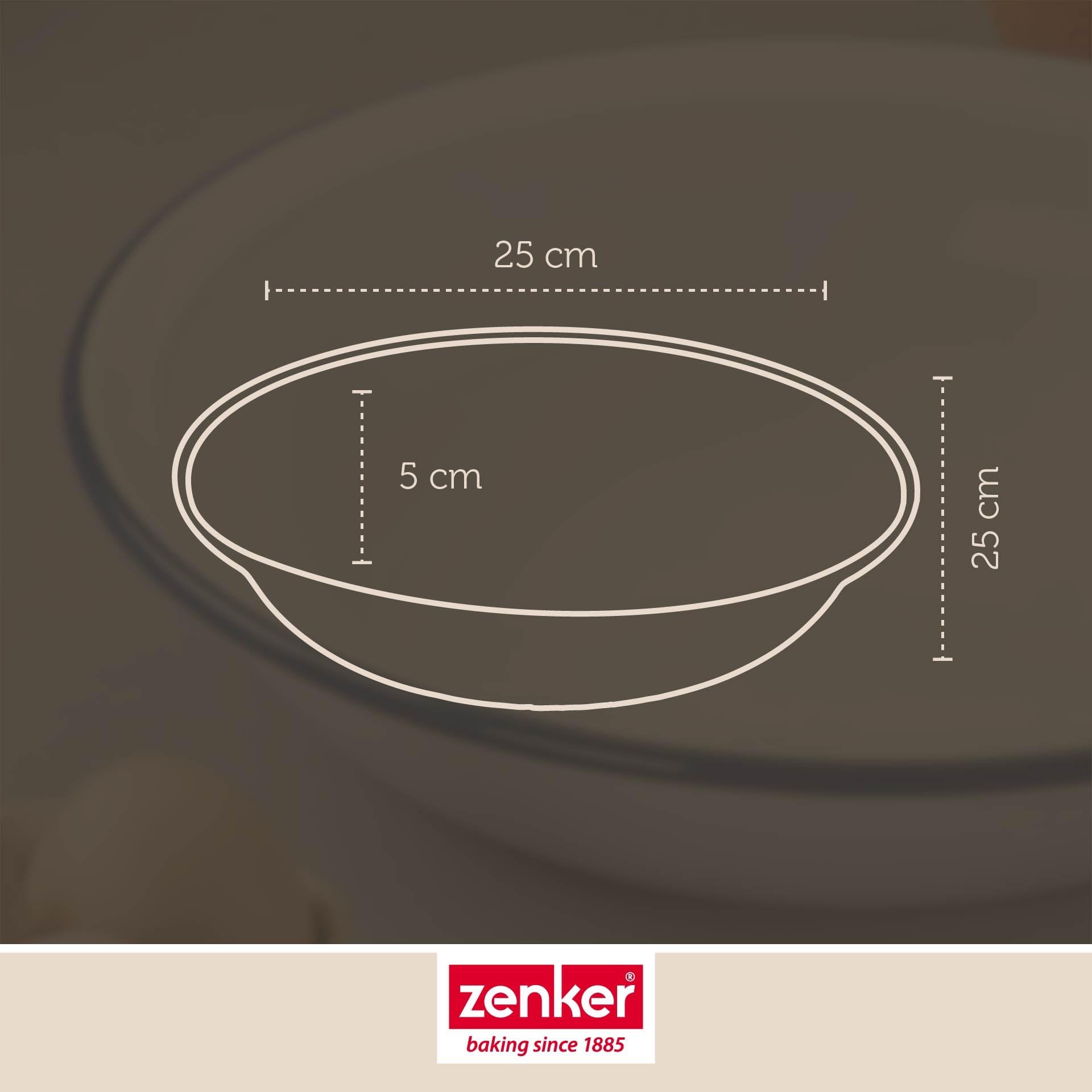 Zenker Enamel Round Pie Dish - Vintage Design, Oven Safe to 230°C | 25x25x5cm | White & Blue 3