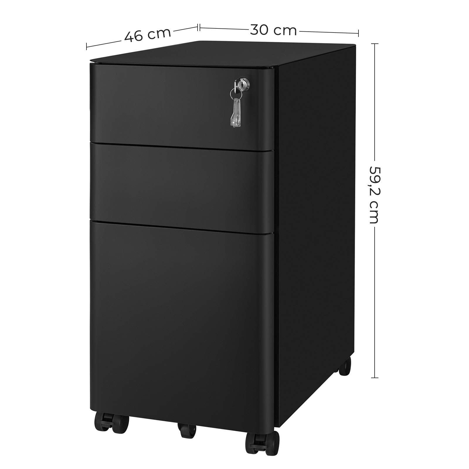 SONGMICS Mobile File Cabinet - 3 Drawers, Lockable, Wheeled | Steel Construction | Black 3