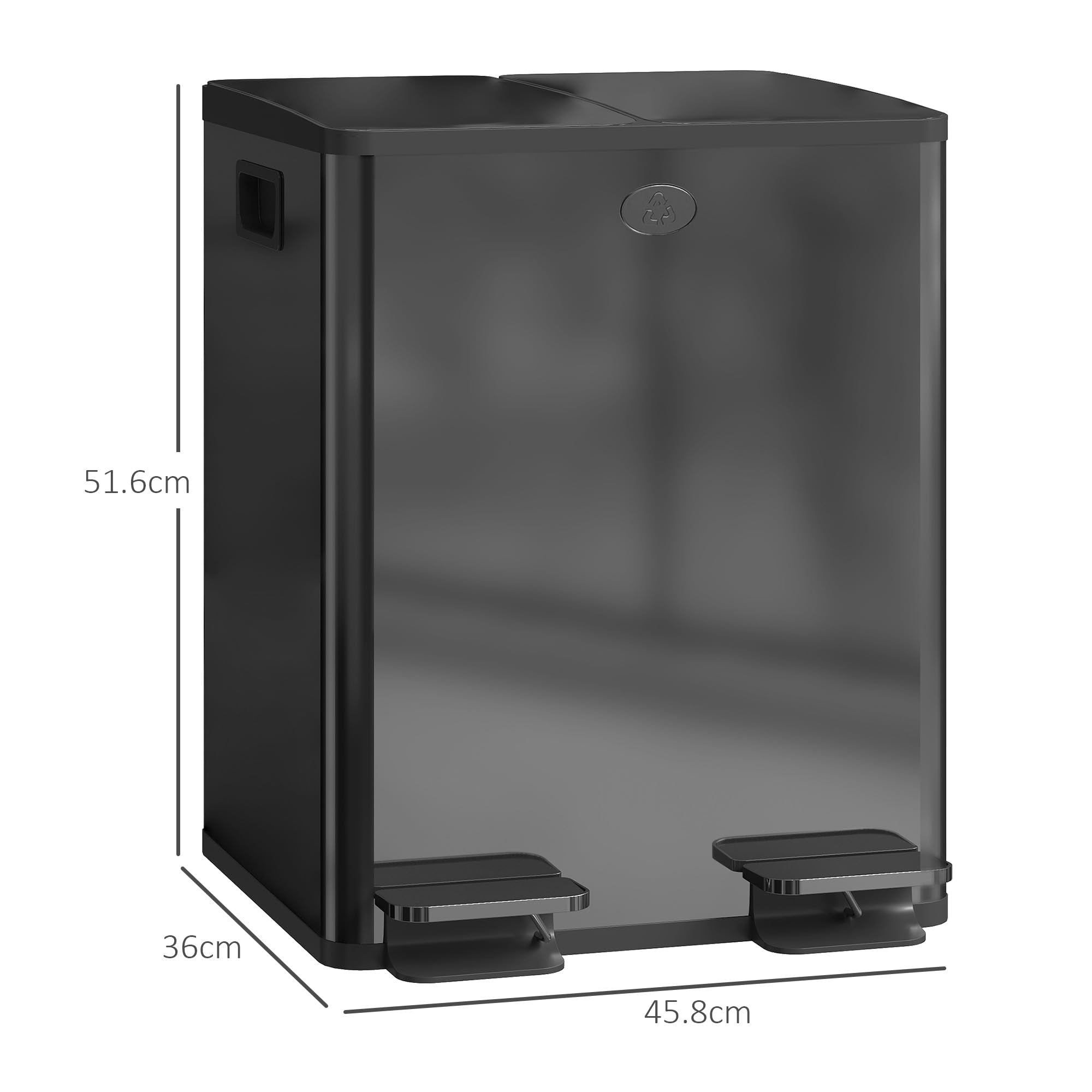 HOMCOM Dual Kitchen Recycling Bin - 2 x 20L Capacity | Stainless Steel | Pedal Opening 3