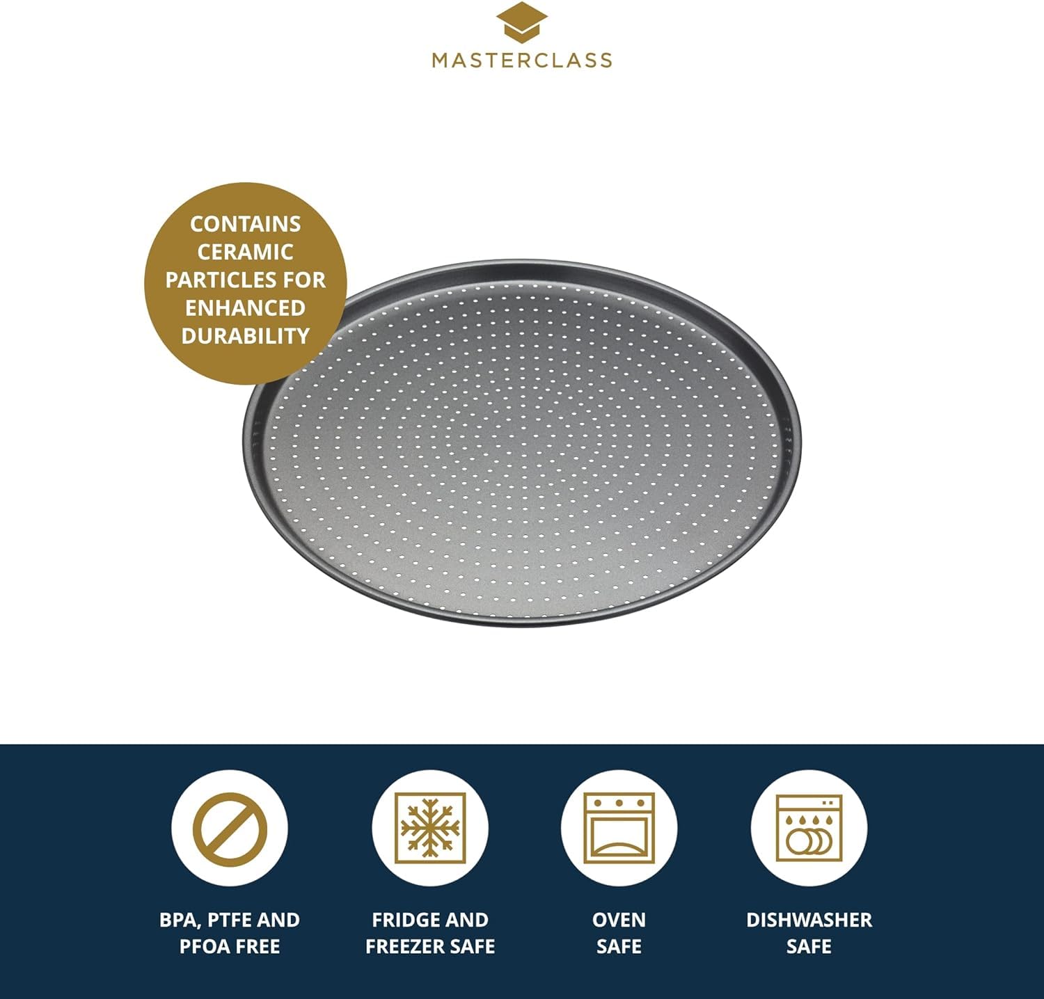 MasterClass KCMCCB14 Crusty Bake Perforated Pizza Tray - 32 cm, 1 mm Carbon Steel, Non-Stick 3