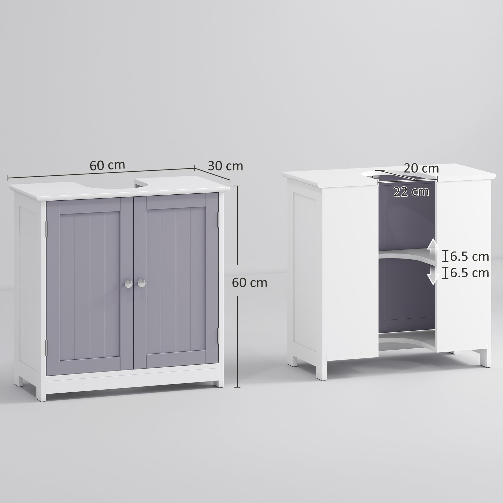 kleankin Freestanding Under Sink Bathroom Cabinet - 60H x 60L x 30Wcm | MDF | White/Grey 3