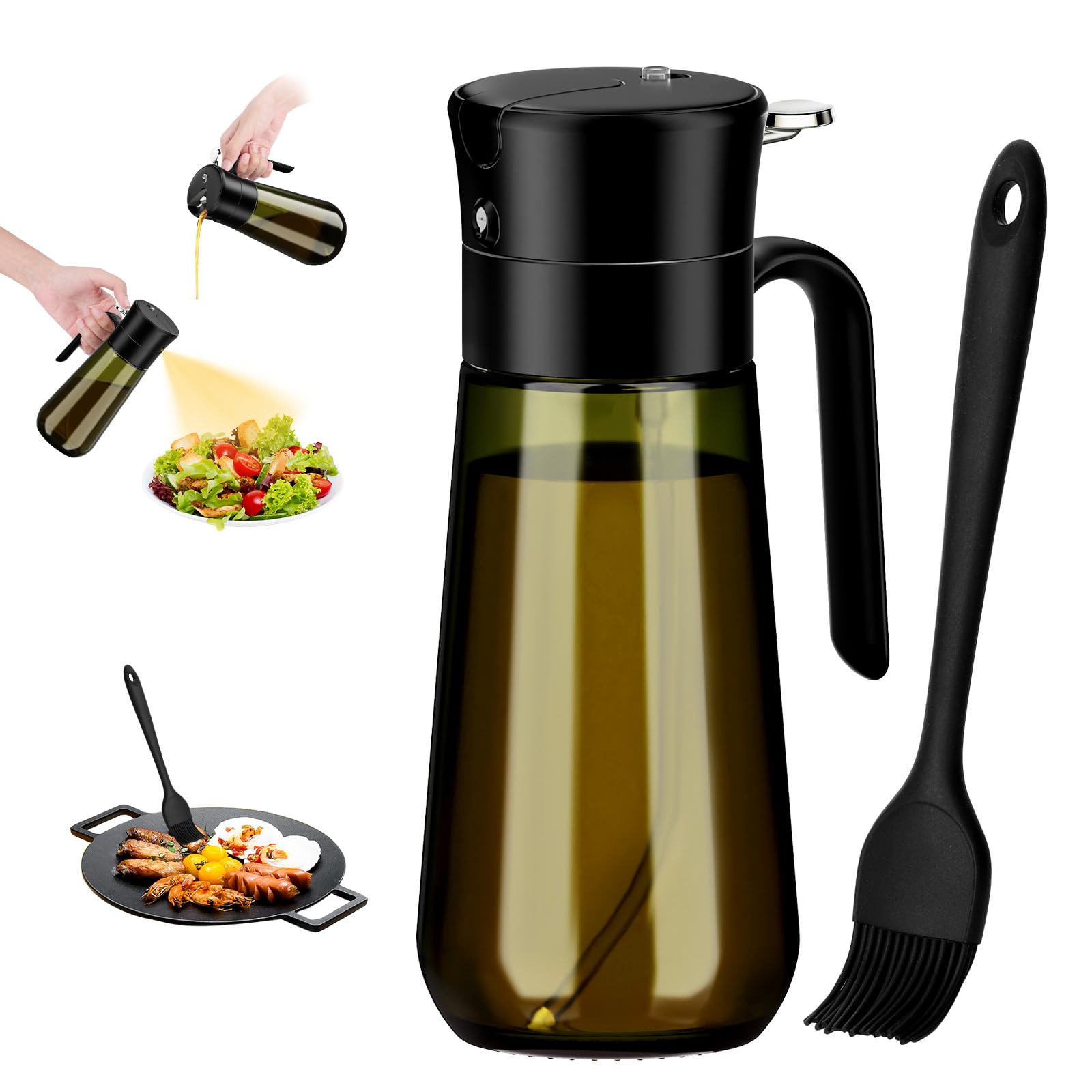 Euqvunn 2-in-1 Oil Spray Bottle with Basting Brush - 580ml Light-Proof Glass