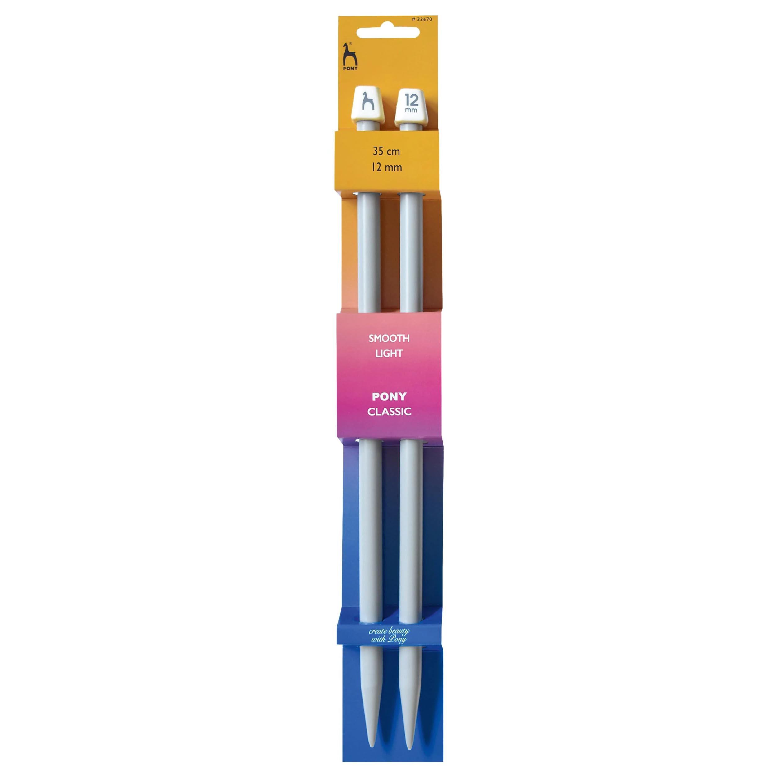 Pony Classic Knitting Needles - Single Ended | 12.00mm Diameter | 35cm Length | Multicolor Plastic