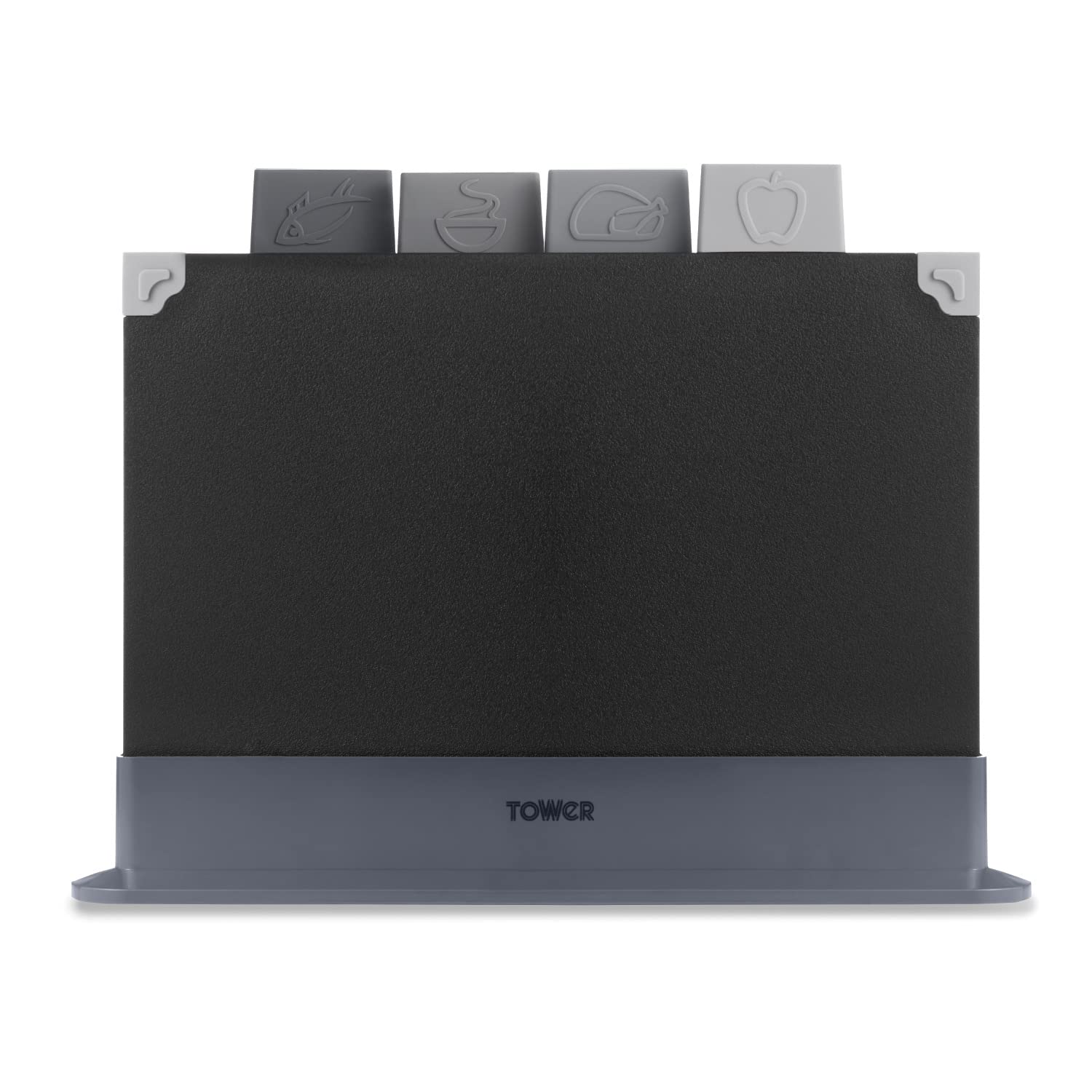 Tower 4-Piece Chopping Board Set with Stand | Plastic | Black | Includes Index Tabs 1