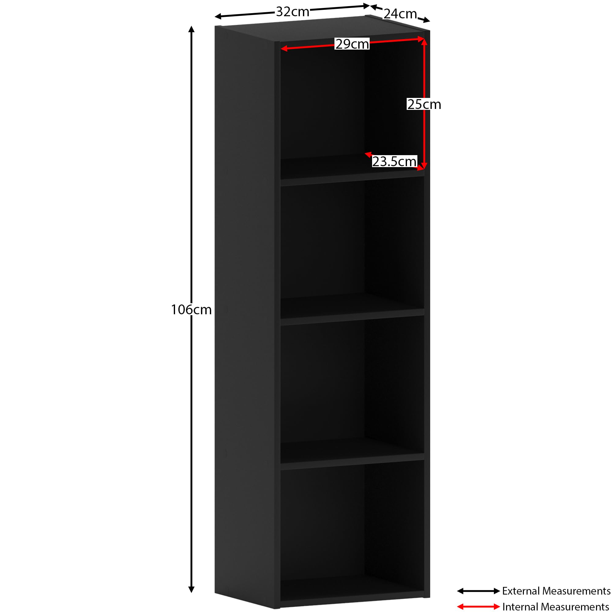 Vida Designs Oxford 4 Tier Cube Bookcase - Sturdy Wood Construction | Black | H 106 x W 32 x D 24 Cm 3
