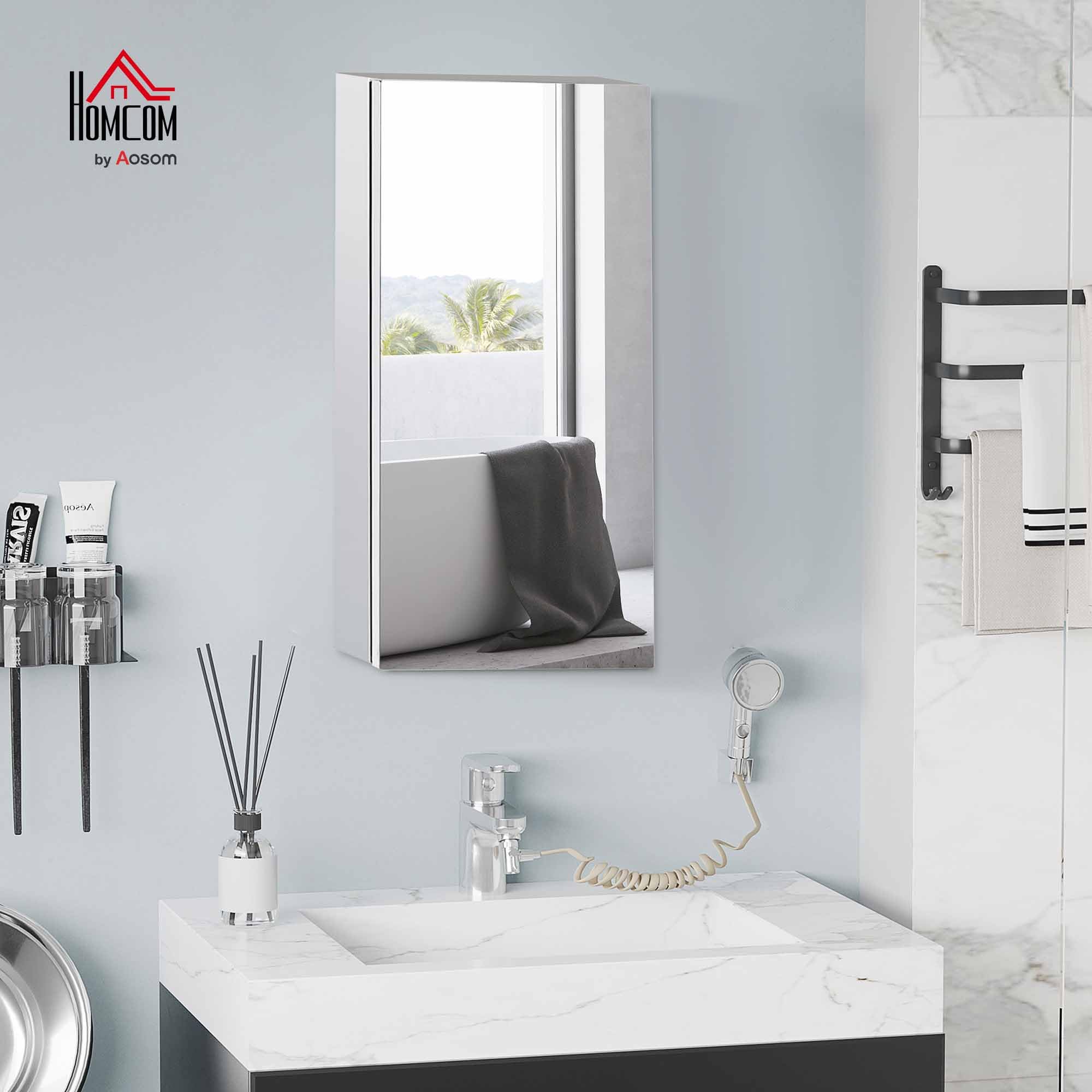 HOMCOM Stainless Steel Wall-mounted Bathroom Mirror Storage Cabinet | 55cm H x 30cm W | Silver