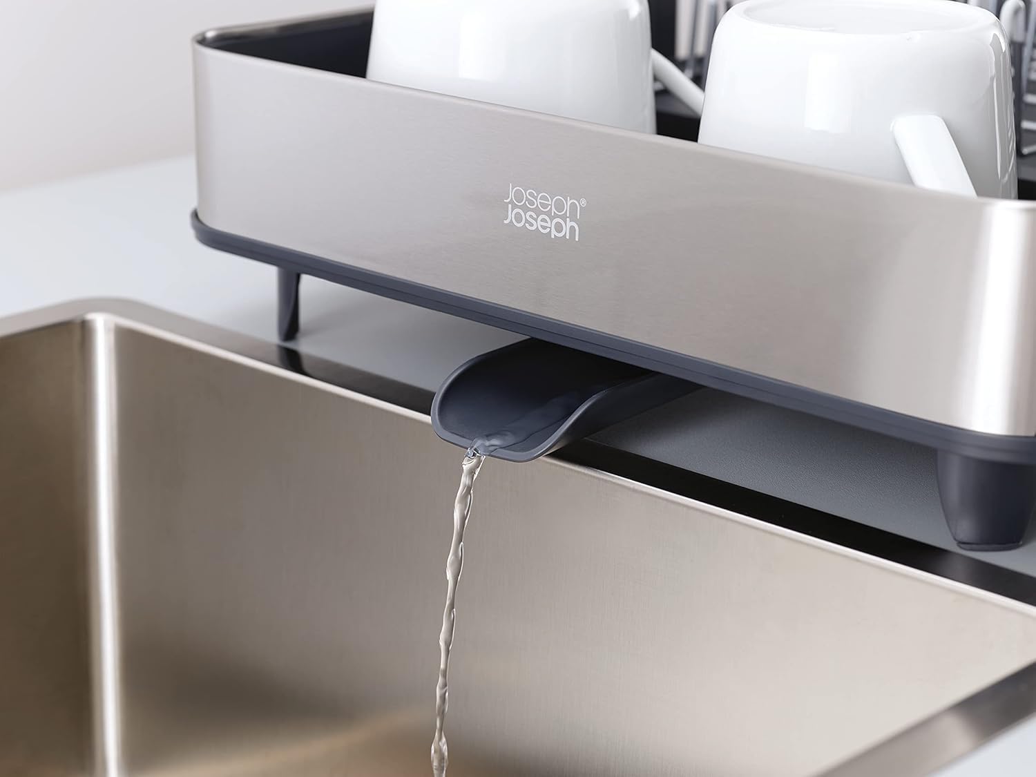 Joseph Joseph Extendable Dish Drainer Rack with Swivel Spout | Stainless Steel Plastic | Grey 5