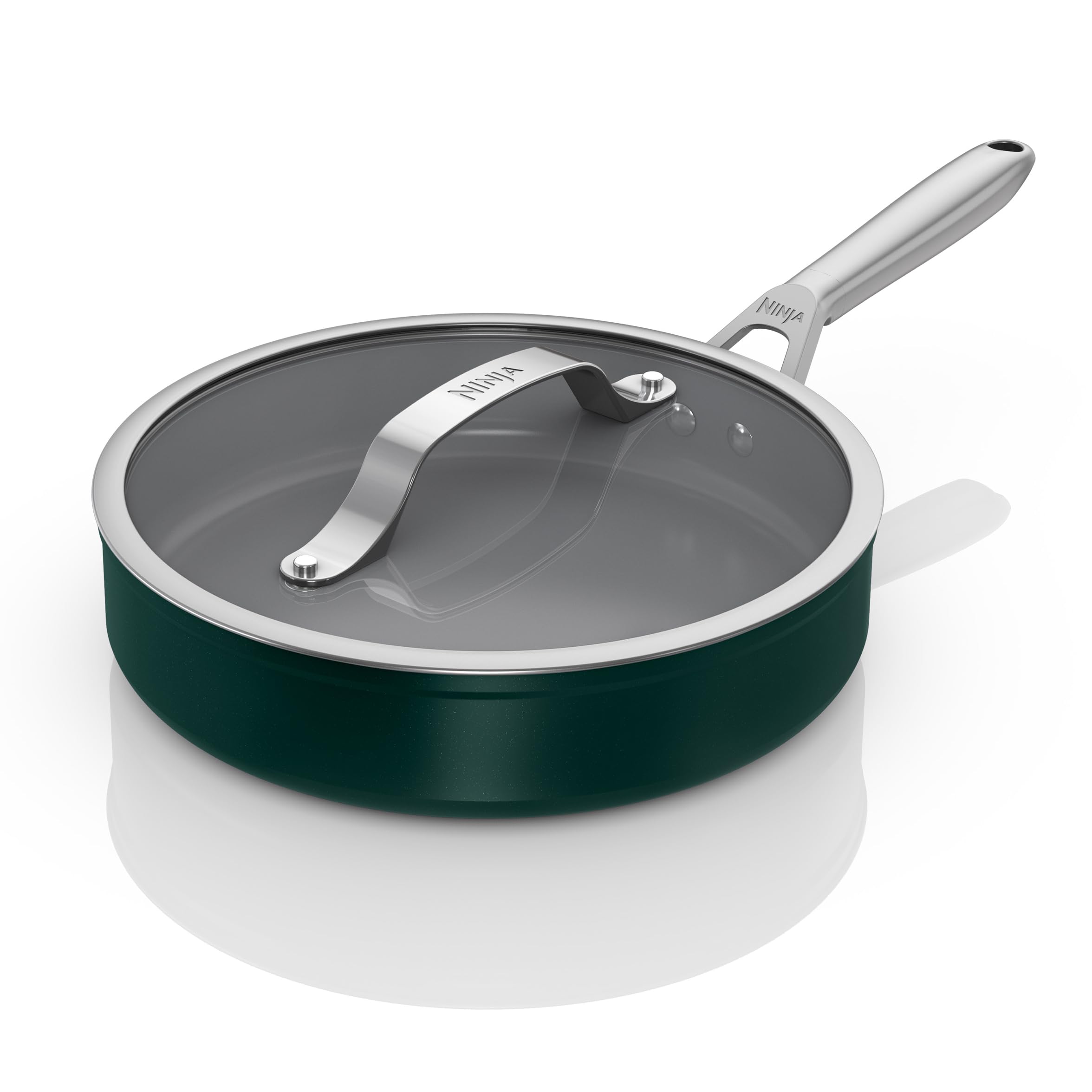 Ninja ZEROSTICK Ceramic Pro 26 cm Sauté Pan with Glass Lid | PTFE-Free | All Hob Compatible | Green 1