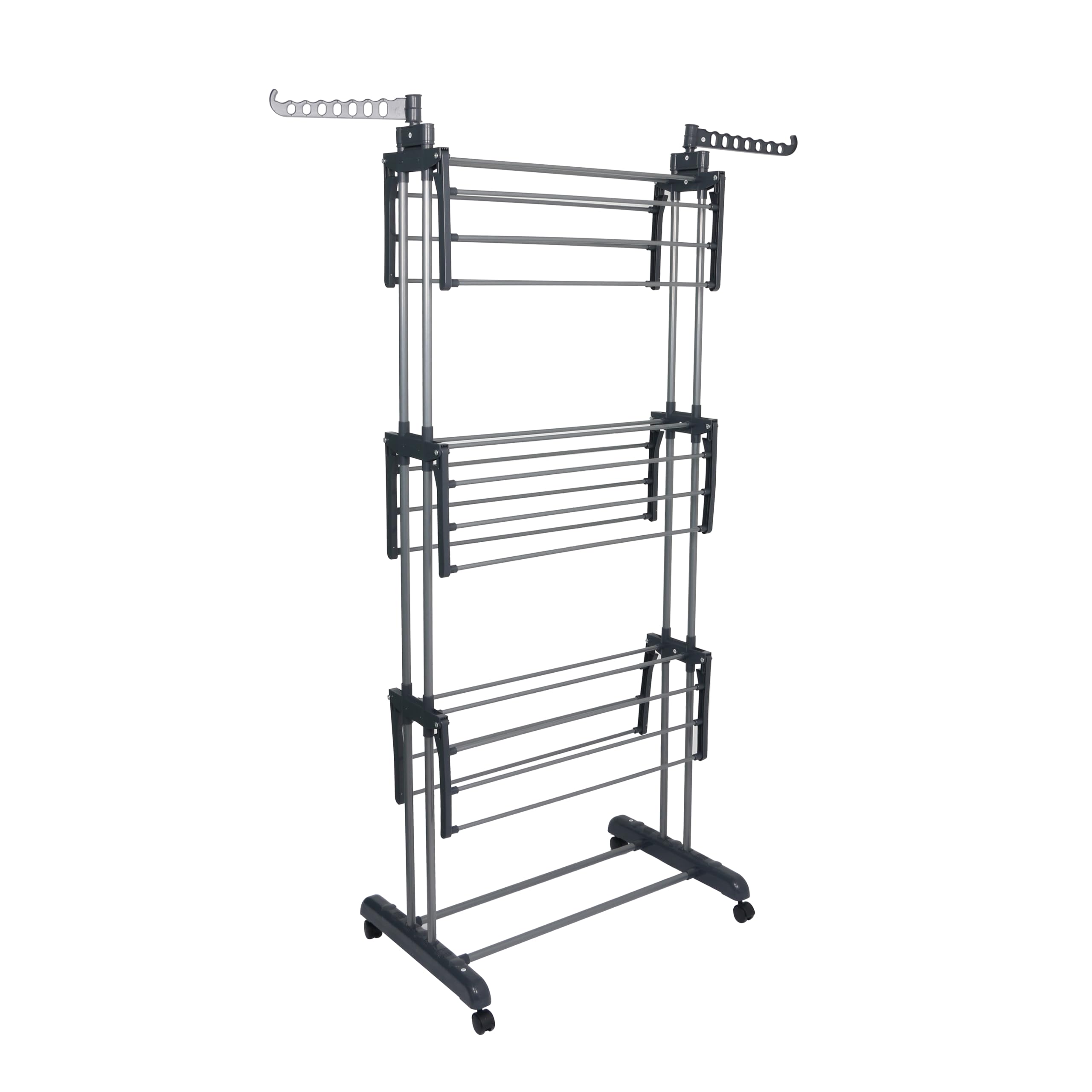 BARGAIN FACTORY 4-Tier Foldable Clothes Drying Rack - Grey/Silver | Adjustable & Movable 4