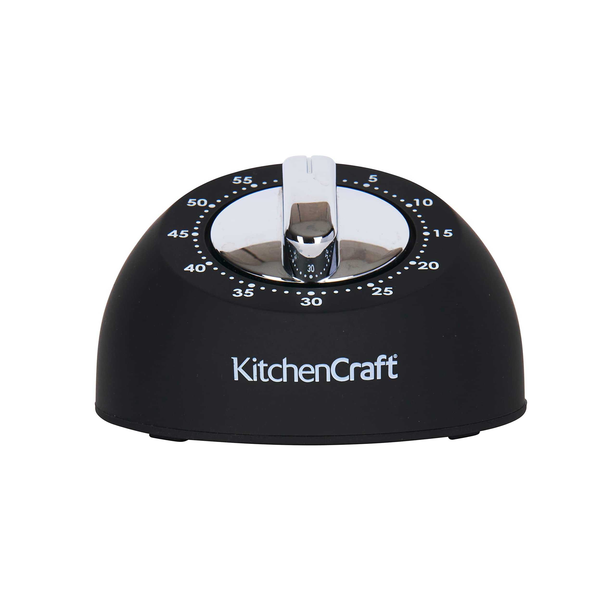 KitchenCraft Mechanical Kitchen Timer - 1 Hour Countdown | Soft Touch Black Finish | Chrome Knob 2