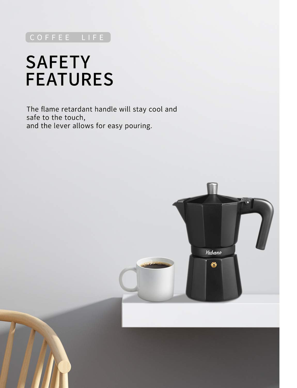 Yabano Stovetop Espresso Maker - 6 Cups Moka Pot | Cast Aluminum | Works on Gas/Electric/Ceramic