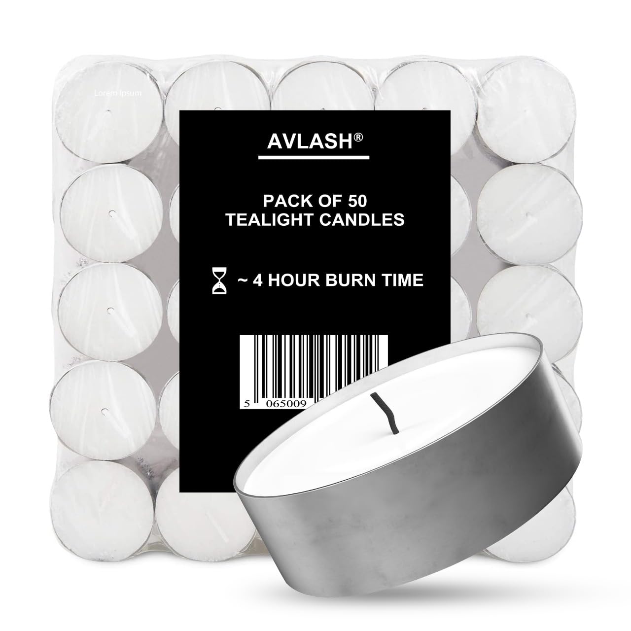 AVLASH Unscented Tea Lights - 4 Hour Burn Time | Pack of 50 | Smokeless Clean Burn 8