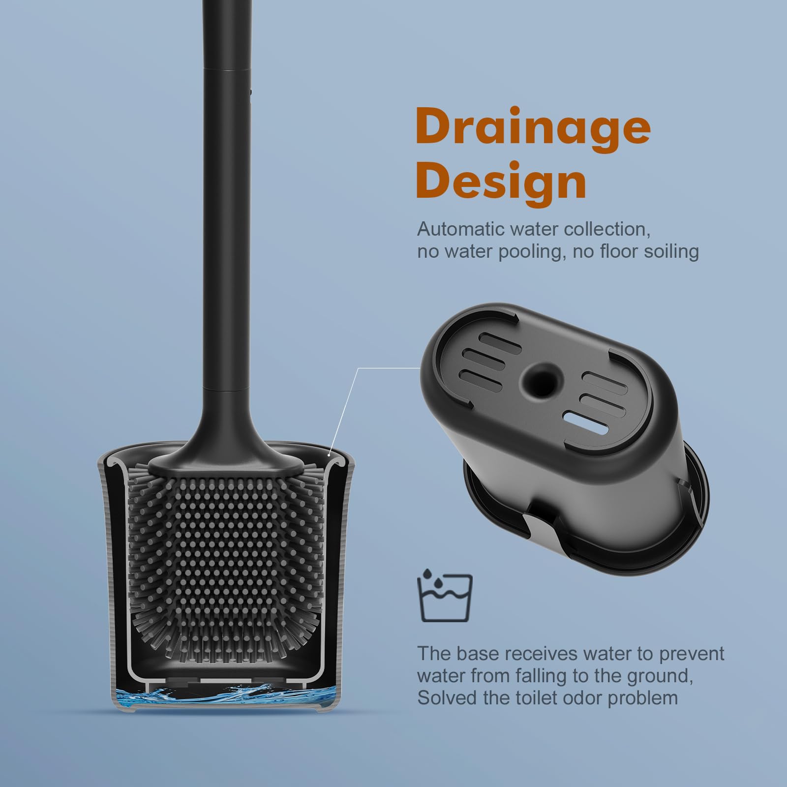 Ibergrif M34156B Black Silicone Toilet Brush & Holder Set | Deep Cleaning TPR Head | Drip Proof 4