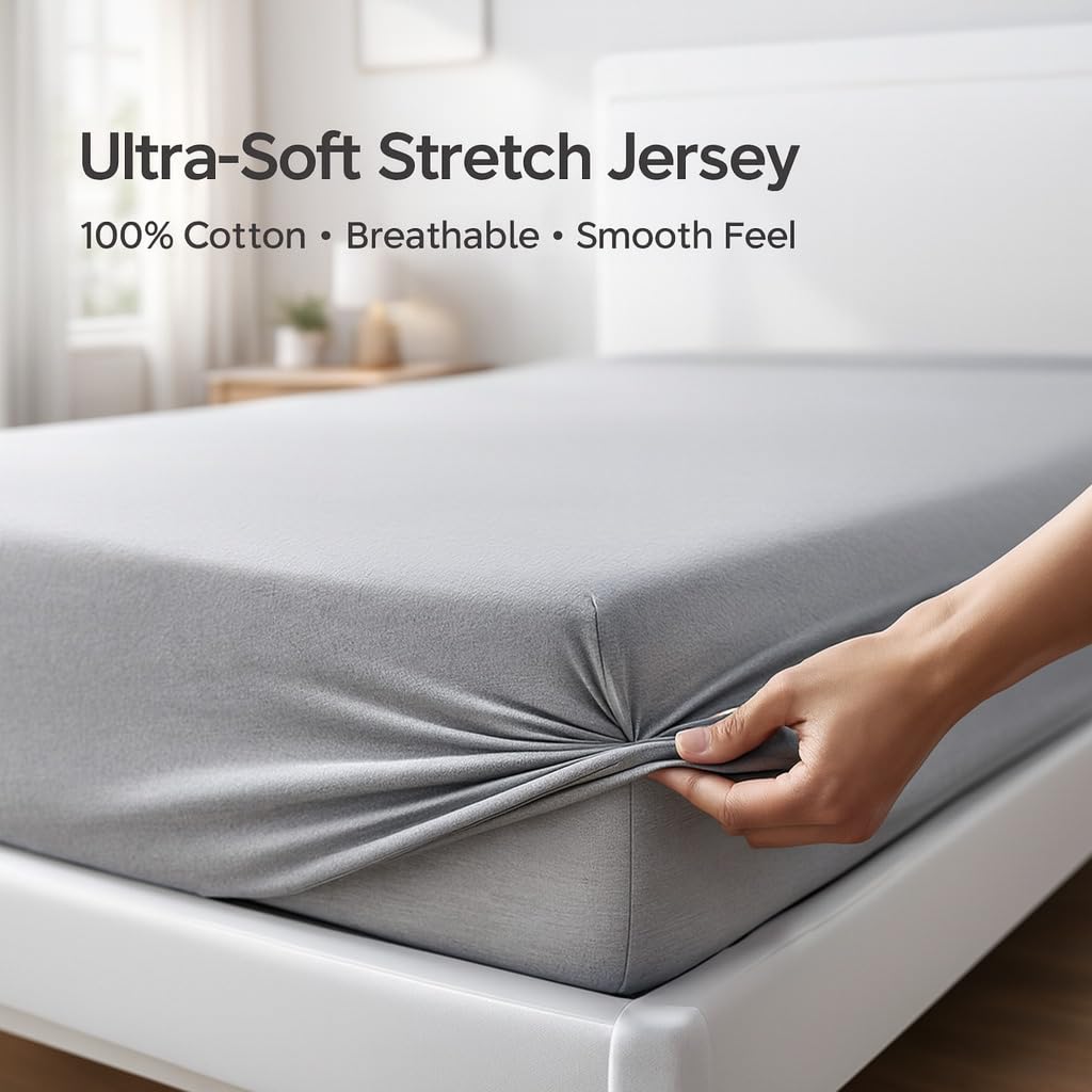 Family Bedding Jersey Fitted Sheet - 100% Cotton | Single Size 100x200 + 30cm Deep Pocket | Lilac 3