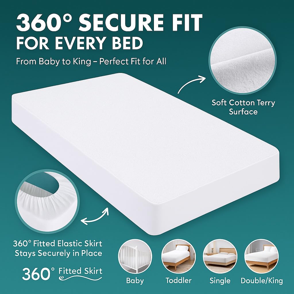 DUDU N GIRLIE Quilted Waterproof Cot Mattress Protector - 120x60 cm | Breathable TPU Backing 8