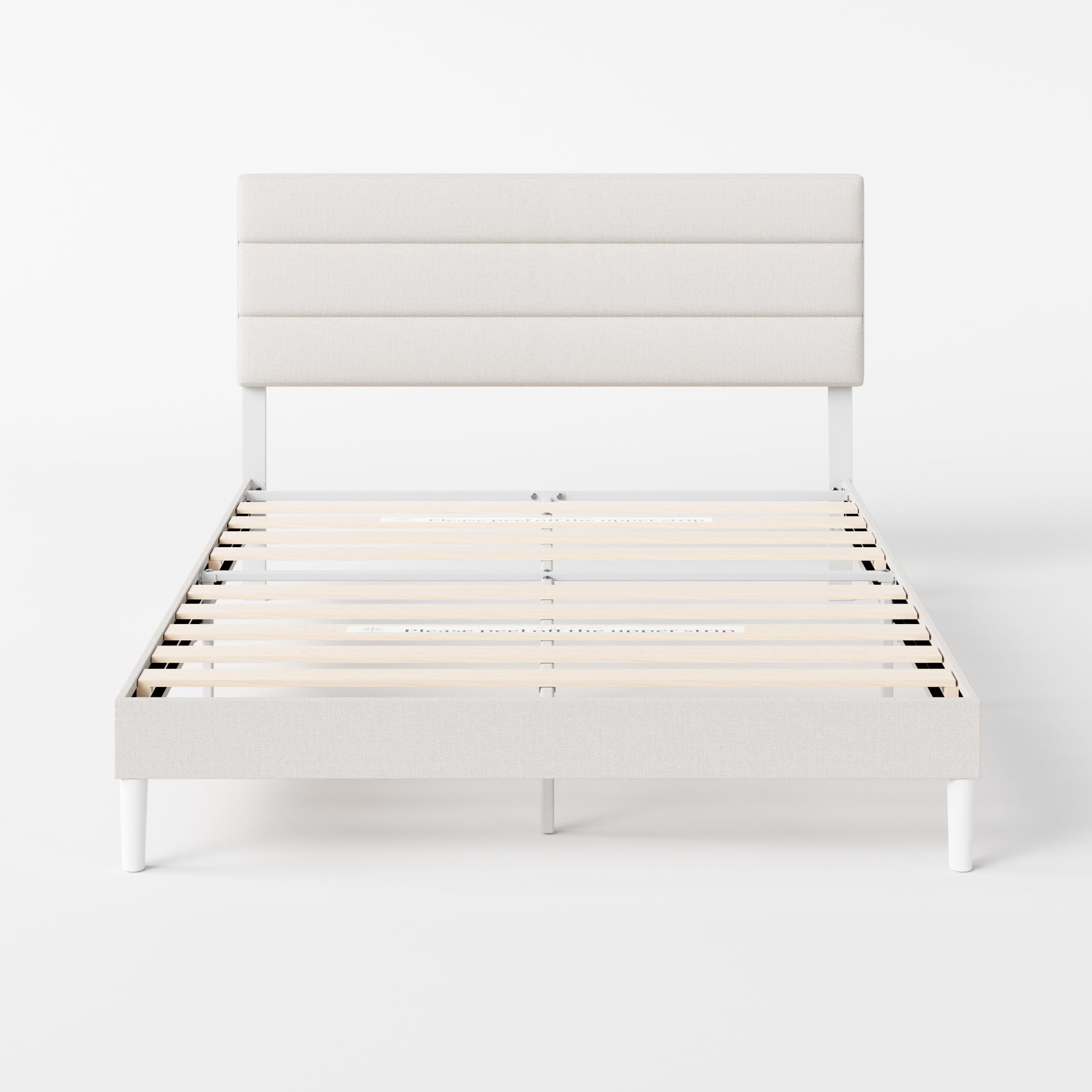 Zinus Piper Double Upholstered Bed Frame with Headboard - Off White | 135 x 190 cm | Steel Frame 11
