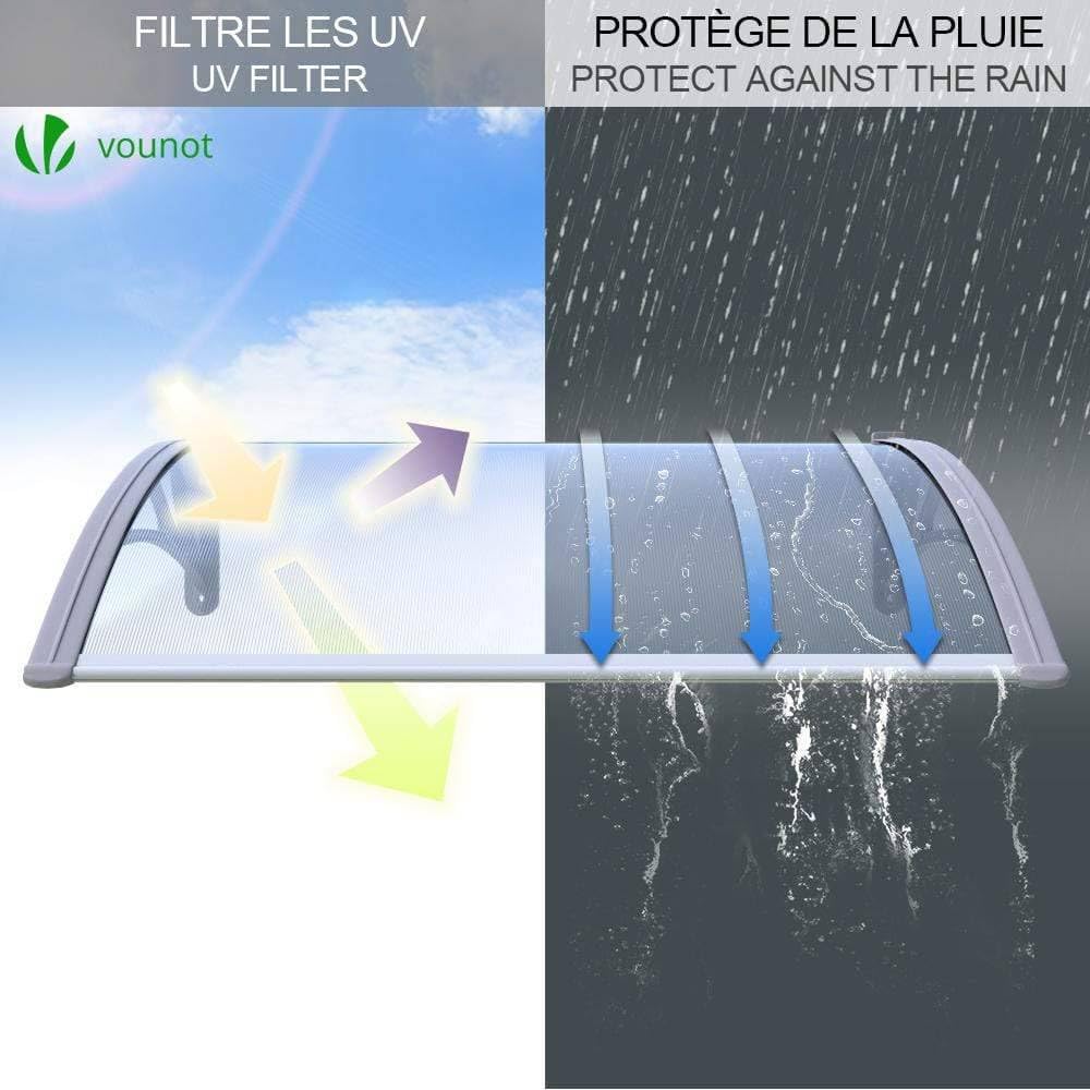 VOUNOT Outdoor Door Canopy Awning - Polycarbonate Shelter for Front Door, Porch | 100 x 80 cm Grey 3