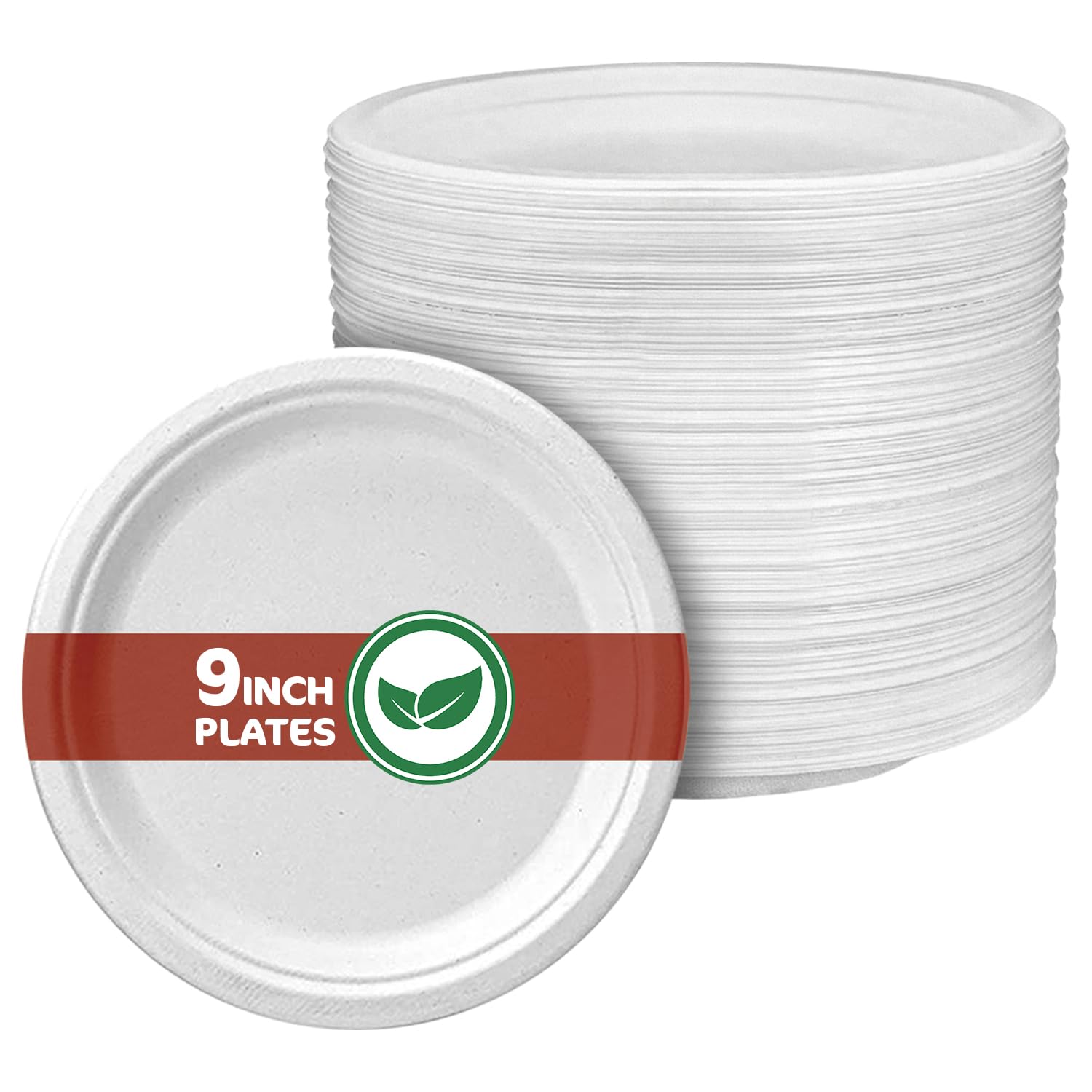 iSOUL Heavy Duty Bagasse Disposable Paper Plates - 9 Inch Compostable & Microwave Safe