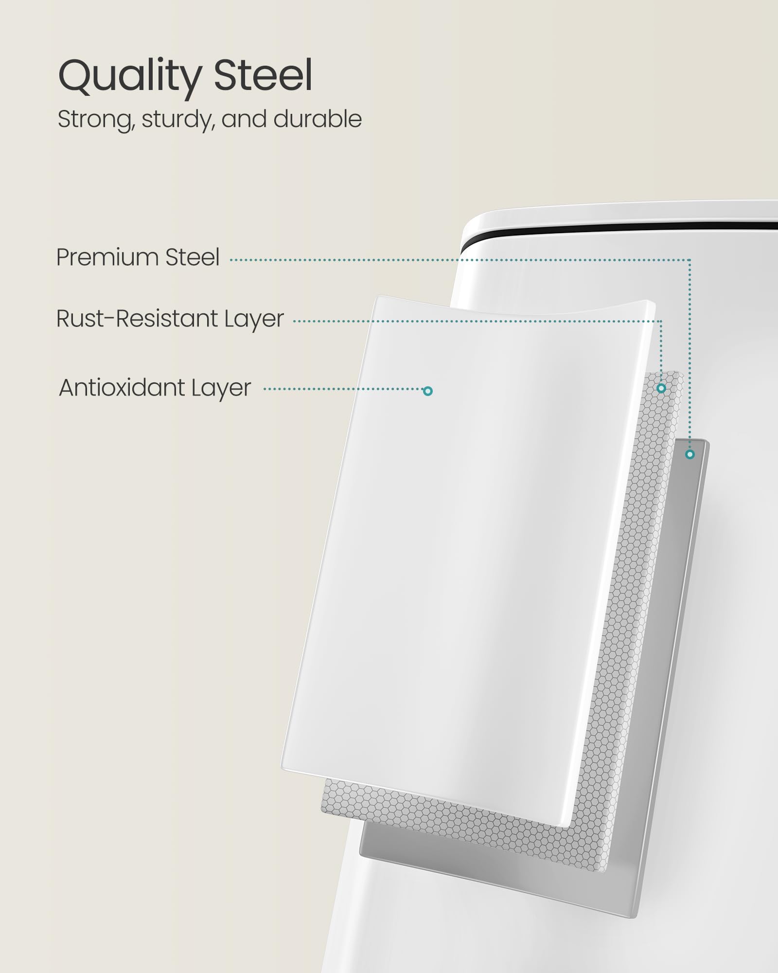 SONGMICS 8 Gallon (30 L) Stainless Steel Pedal Bin with Soft Close Lid | Cloud White 5