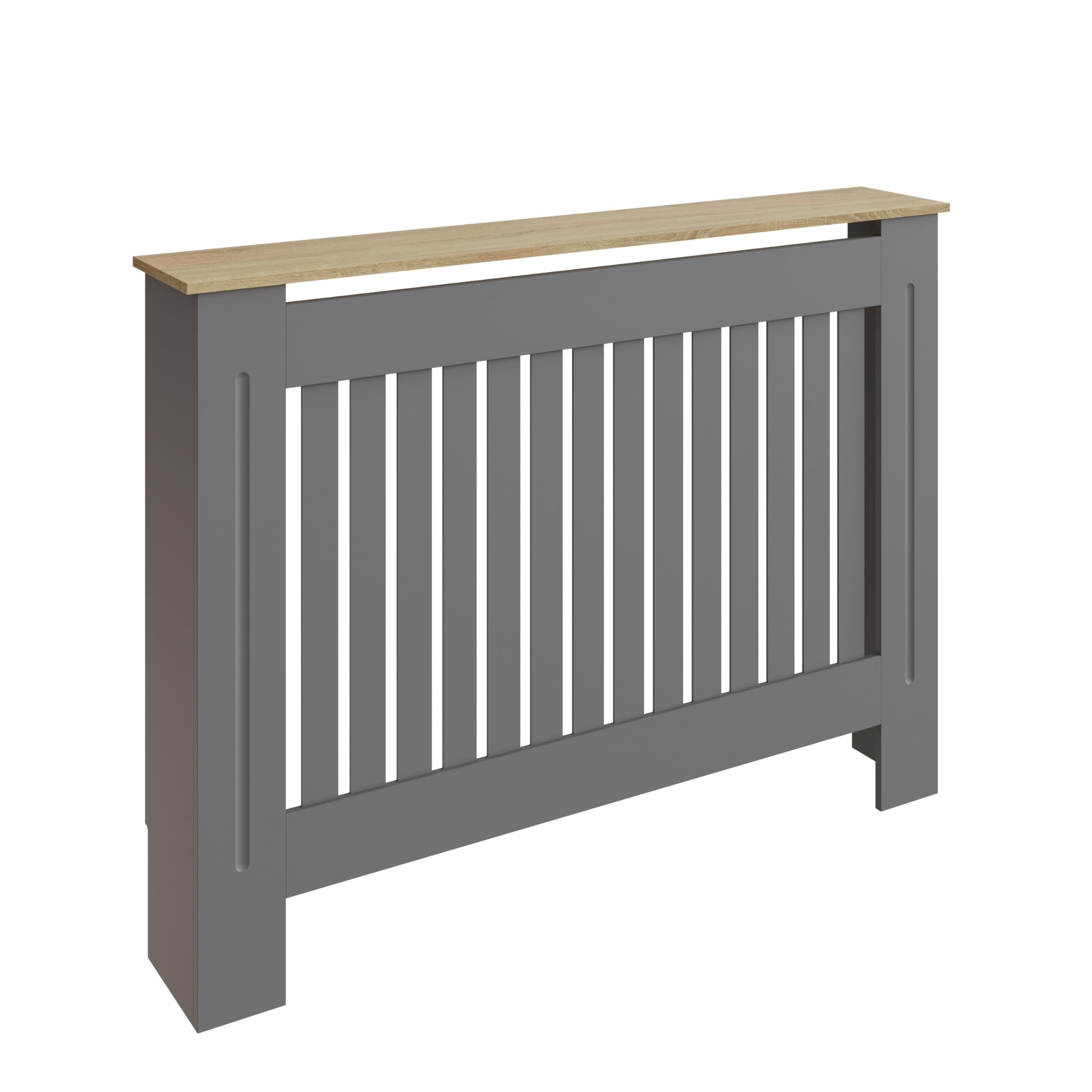 GFW Longslow Medium Radiator Cover - Grey Engineered Wood | Slatted Design | Freestanding 5