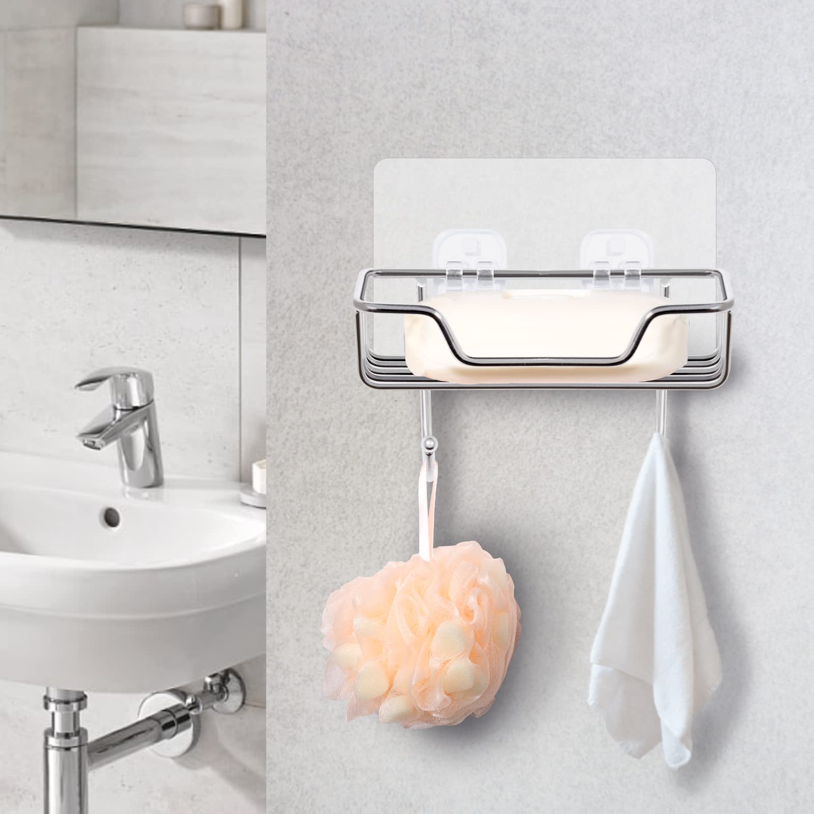 Uten Stainless Steel Soap Dish Holder with Adhesive Hook for Shower Bathroom Kitchen | Rustproof 5