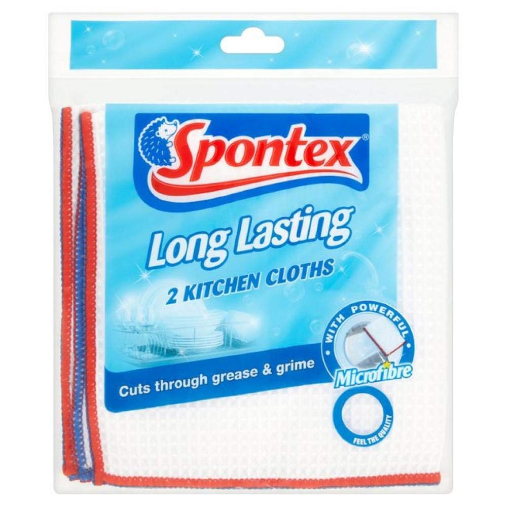 Spontex Long Lasting Kitchen Cloths - Microfibre Power, Cuts Grease | 2 Count, 36x36cm 1