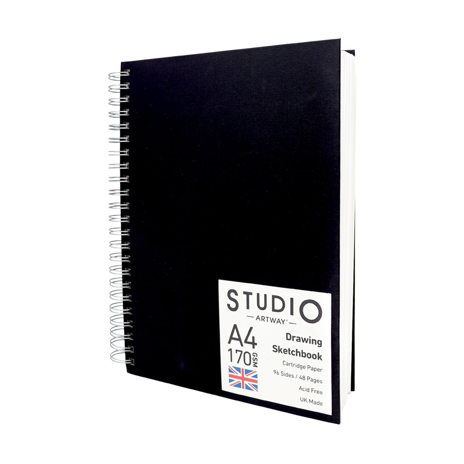 Artway Studio Sketchbook - A4 Portrait | 170gsm Cartridge Paper | 48 Sheets | Black Hardback Spiral Bound 5