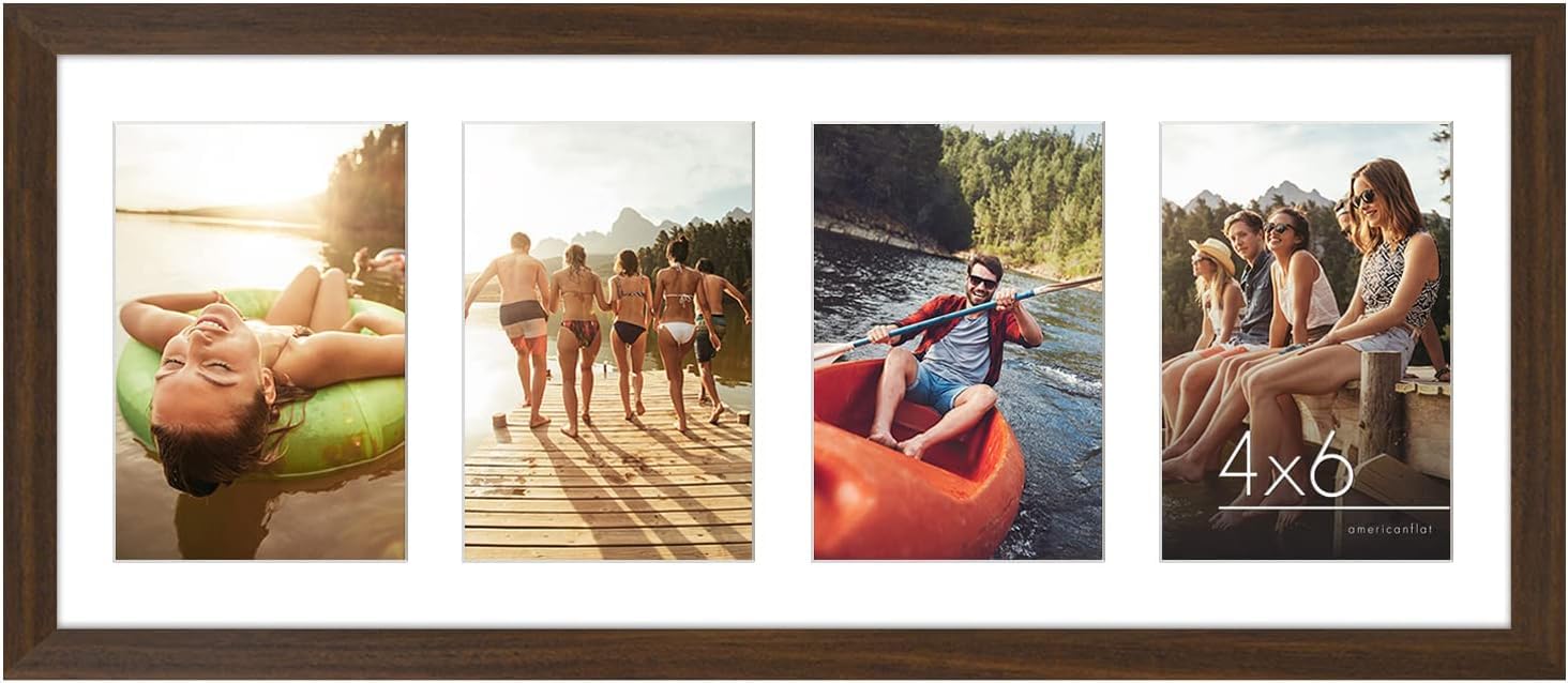Americanflat 6x4 Collage Photo Frame - Signature Collection | Walnut Finish | Shatter-Resistant Glass