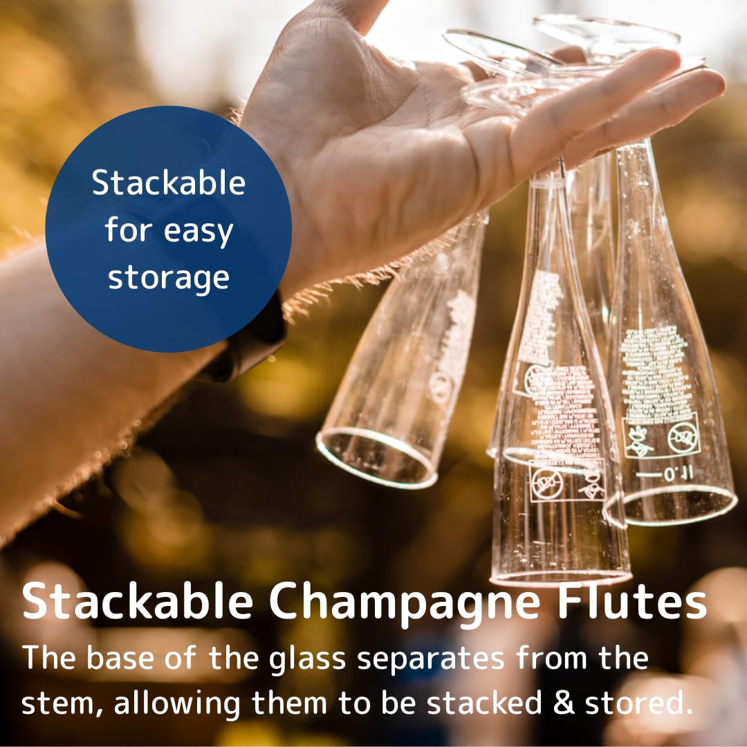 ABENA Plastic Champagne Flutes - 3oz Capacity, Pack of 12 | Reusable & Stackable 6