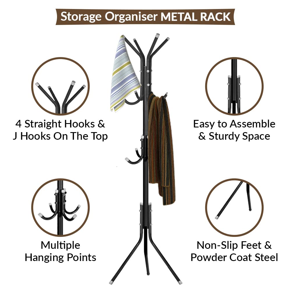 1ABOVE Metal Freestanding Coat Rack - 12 Hooks, 67 Inches Tall, Black Powder Coated Steel 4