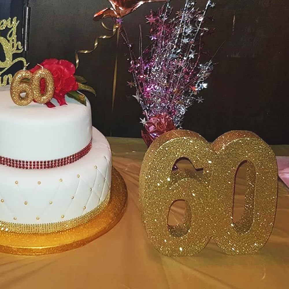 Anniversary House Number 60 Glitter Table Decoration - Gold | 20cm Size | Reusable 5