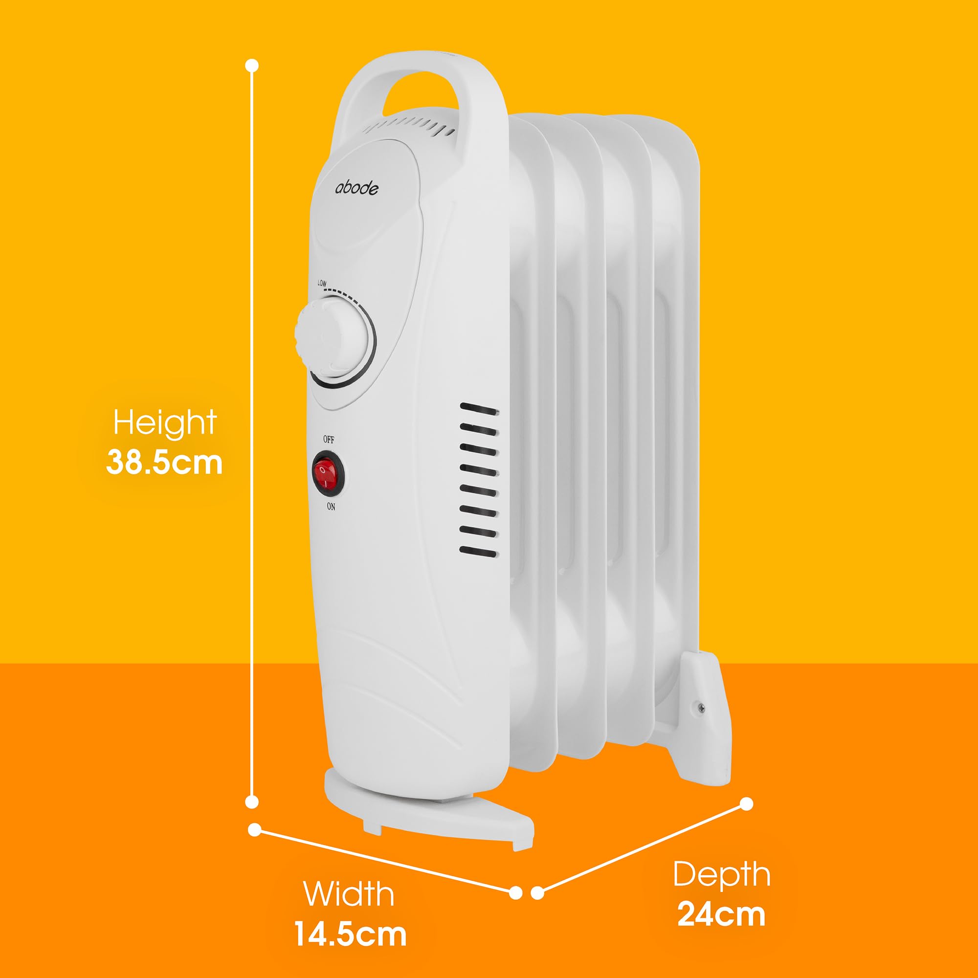 Abode 5 Fin Oil Filled Radiator 650W Portable Electric Heater White with Thermostat 3