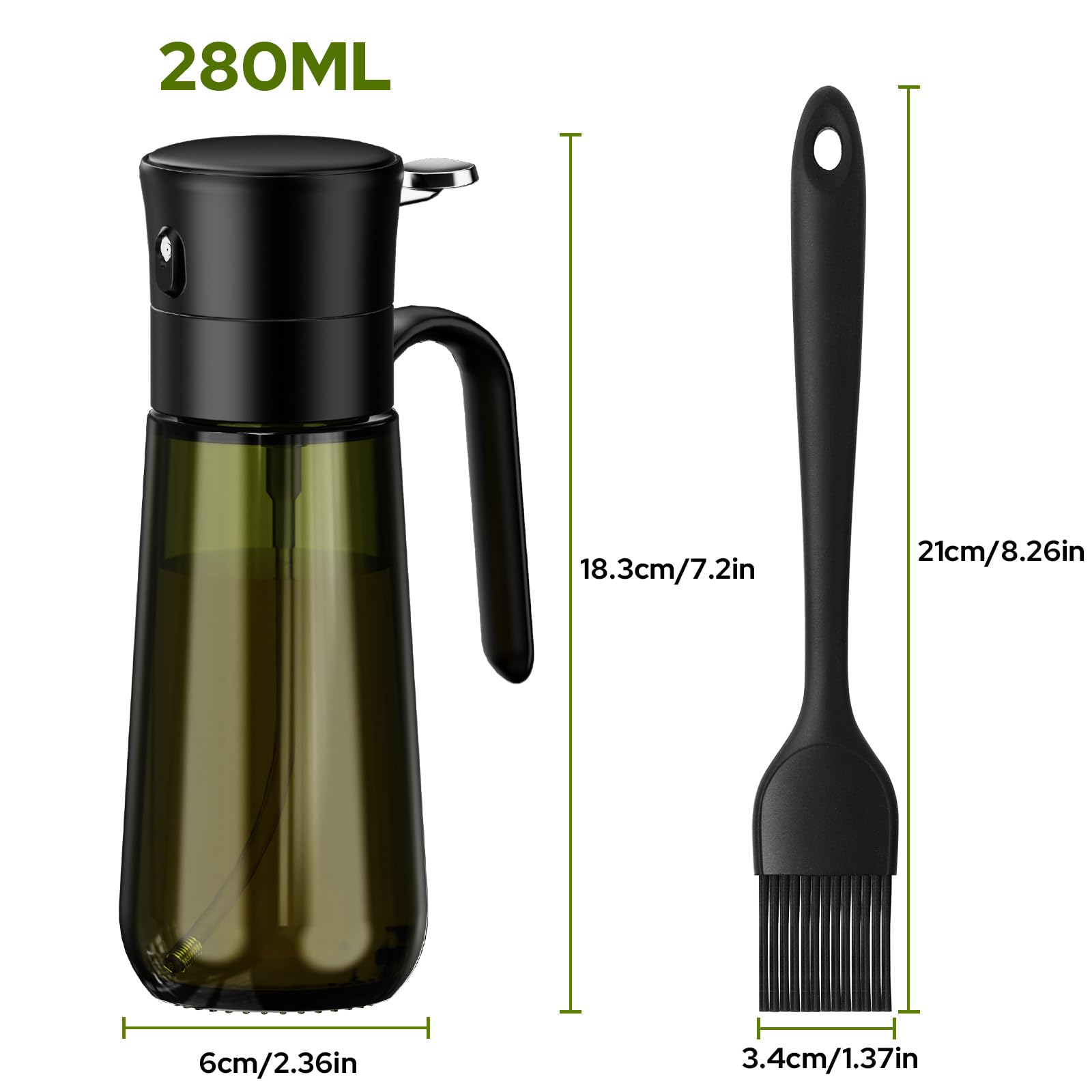 Euvqunn 280ml Light-Proof Glass Oil Sprayer with Basting Brush | Fine Mist Nozzle