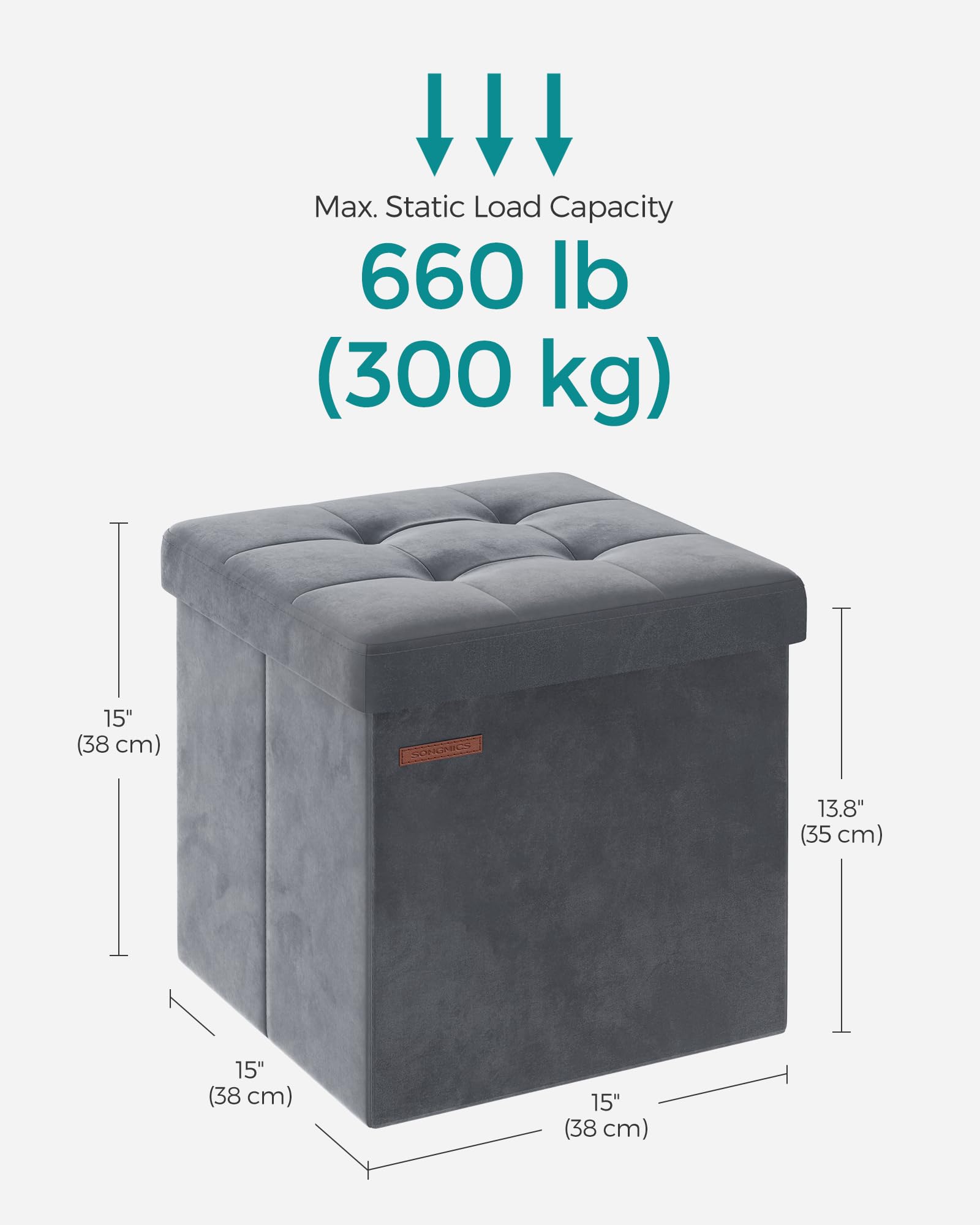 SONGMICS Storage Ottoman - Foldable Foot Rest with 43L Capacity | Slate Grey | 38 x 38 x 38 cm 3
