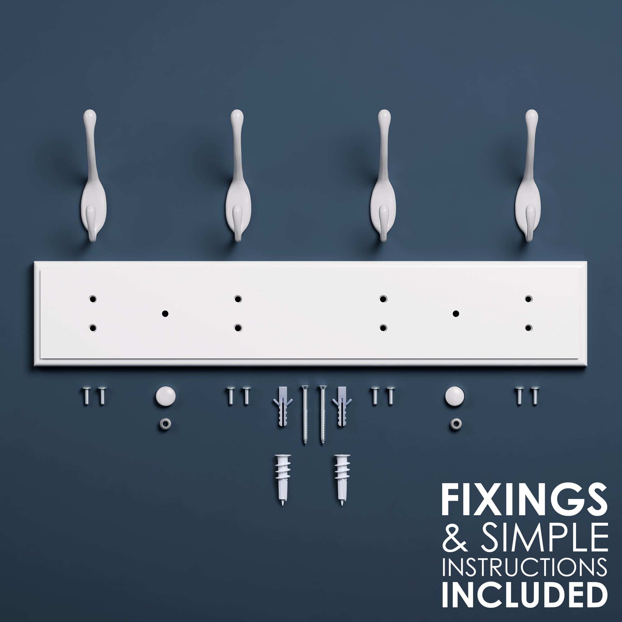 LARHN Wall Coat Rack - 4 Heavy-Duty Hooks | 100% Bamboo Board | White Finish | 42 cm Wide 5