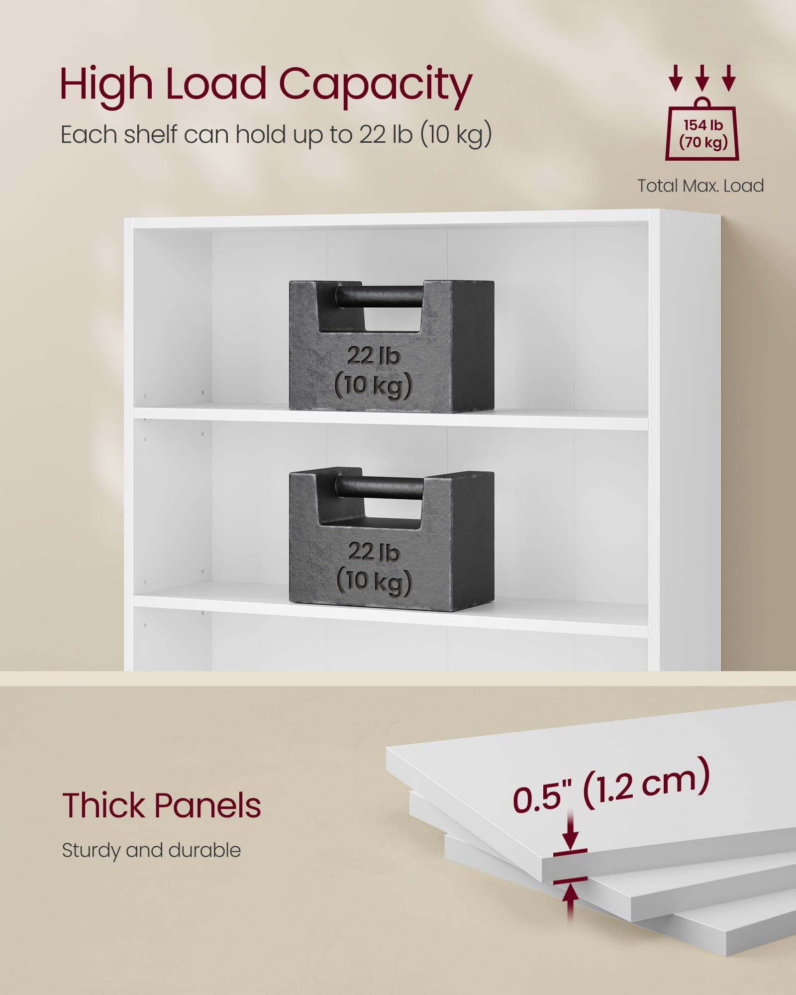 VASAGLE 6-Tier Bookcase - Open Storage Shelf | Cloud White | 24 x 80 x 160.7 cm 8