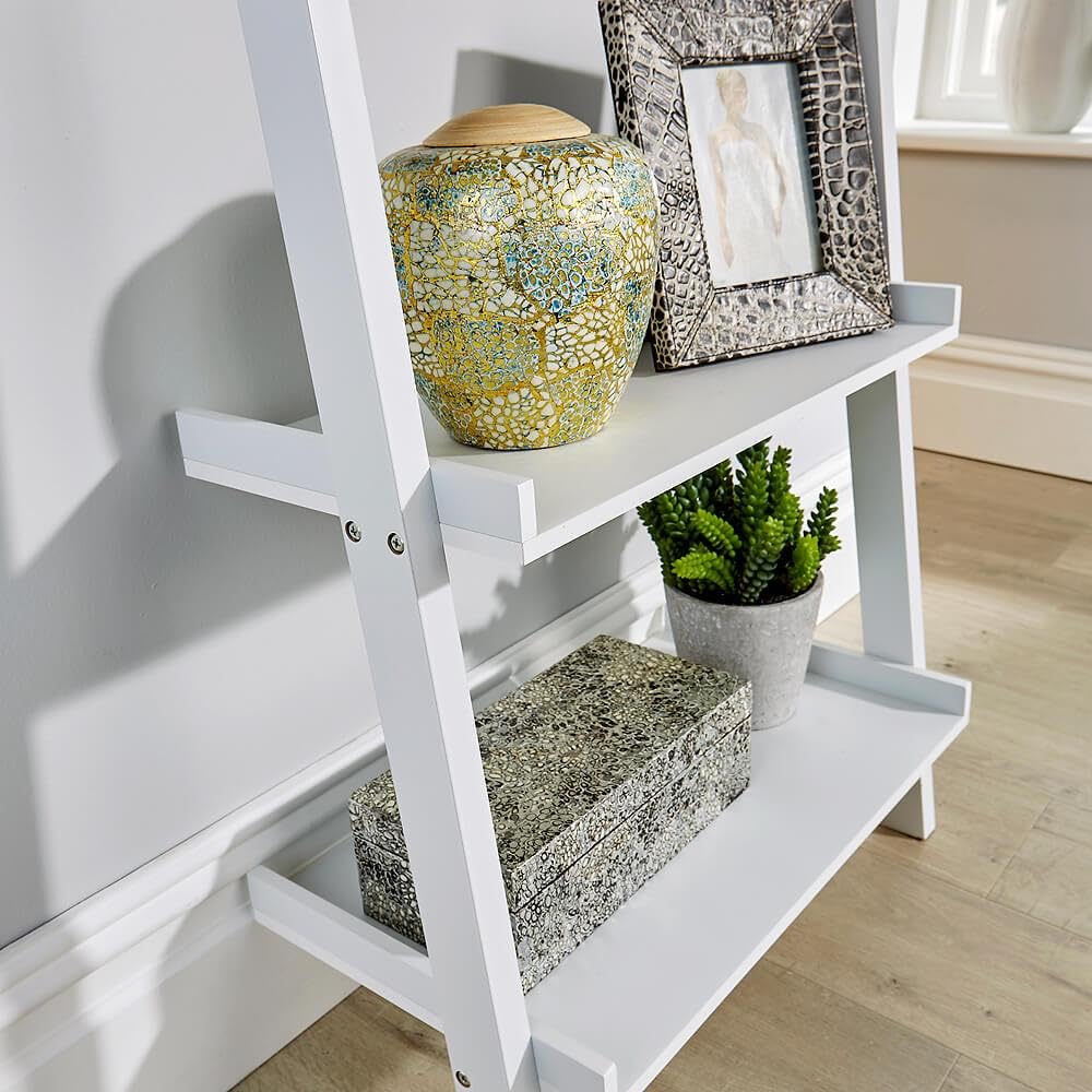 Home Source Modern 5 Tier Ladder Bookcase Shelving Unit | White Engineered Wood | Space Saving 4