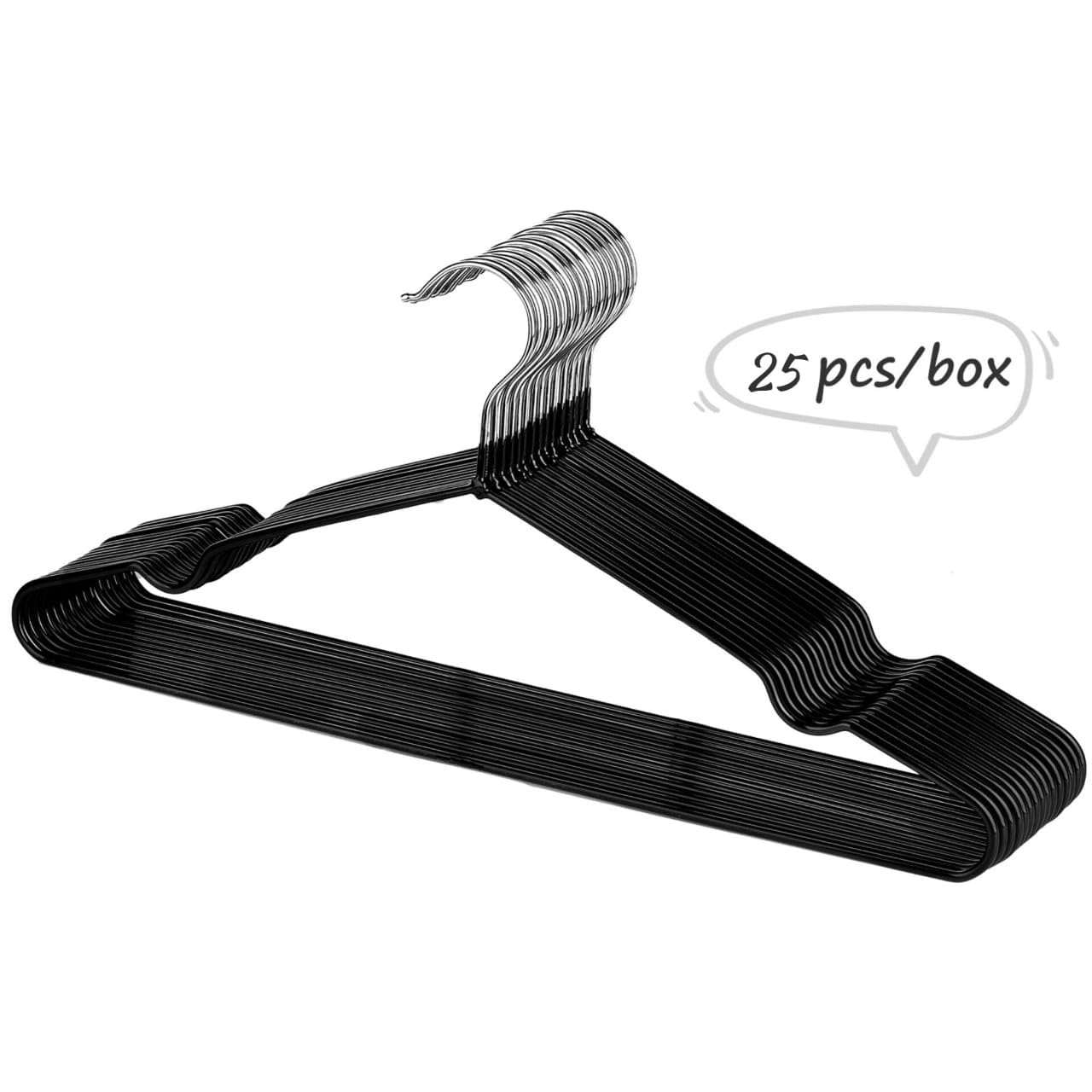 Rainberg 25 Pack Rubber Coated Metal Hangers - Heavy Duty, Space Saving, Anti-Slip | Black