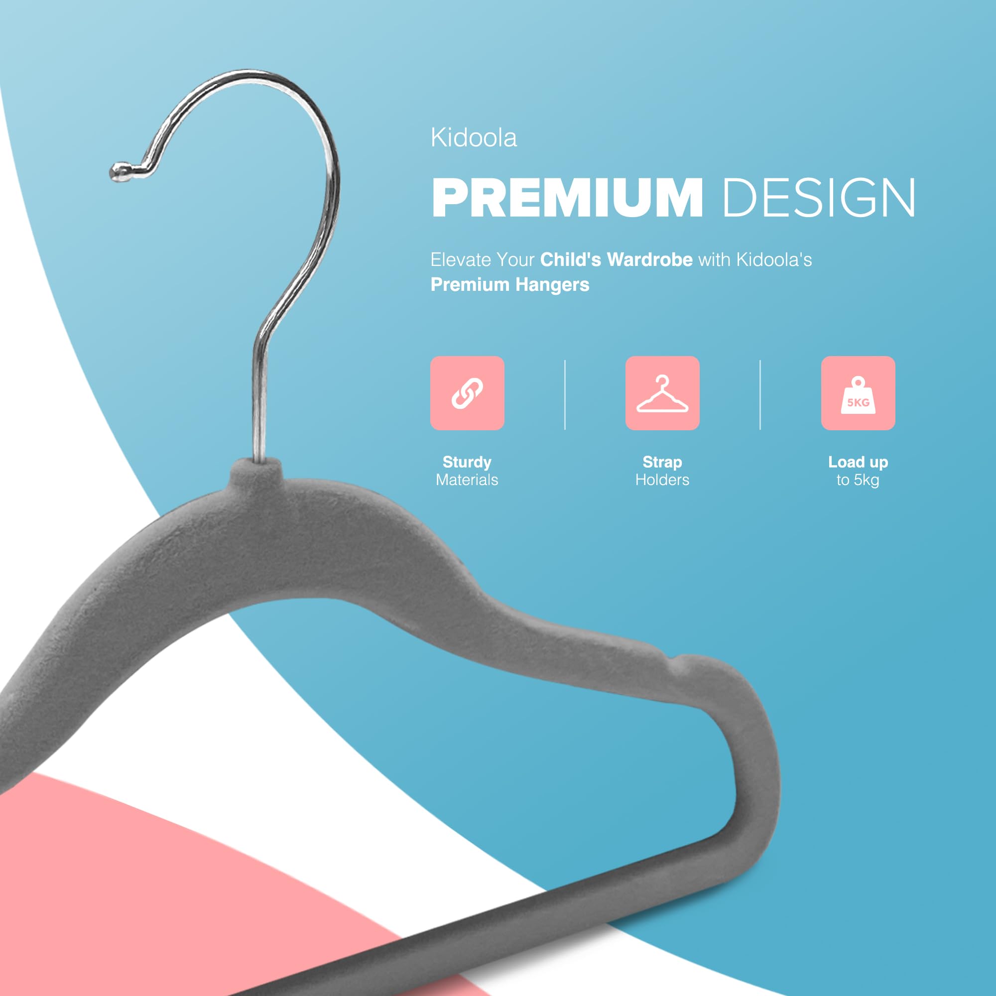kidoola Velvet Baby Hangers - 20 Count Grey/Silver for Newborn to 24 Months 3